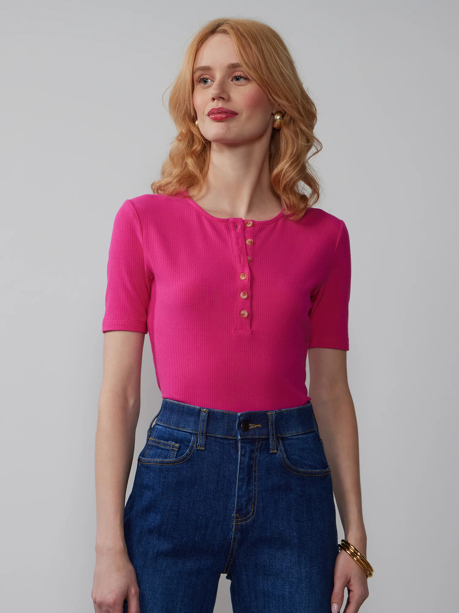 Short Sleeve Ribbed Henley Top