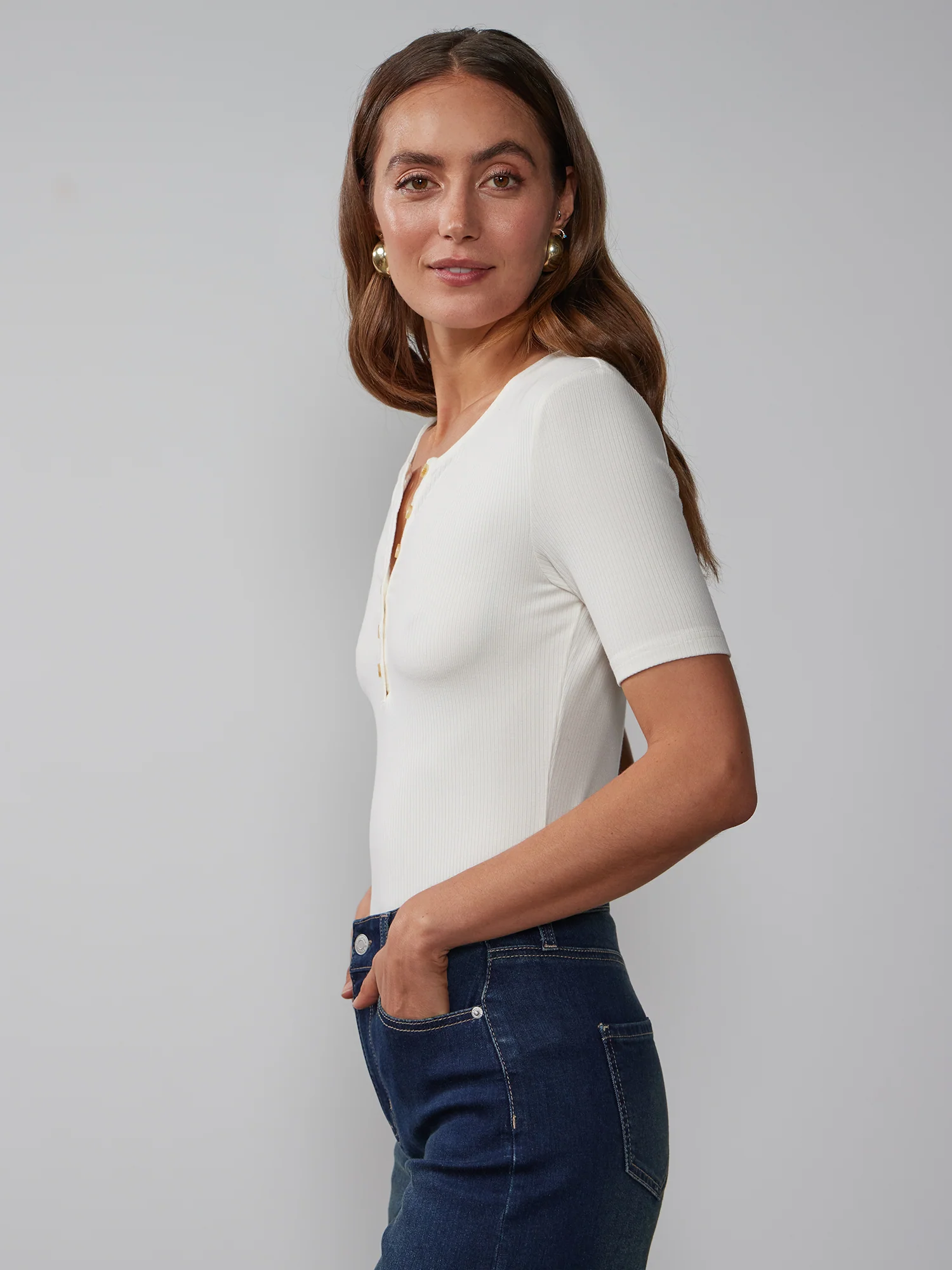 Short Sleeve Ribbed Henley Top - Image 7