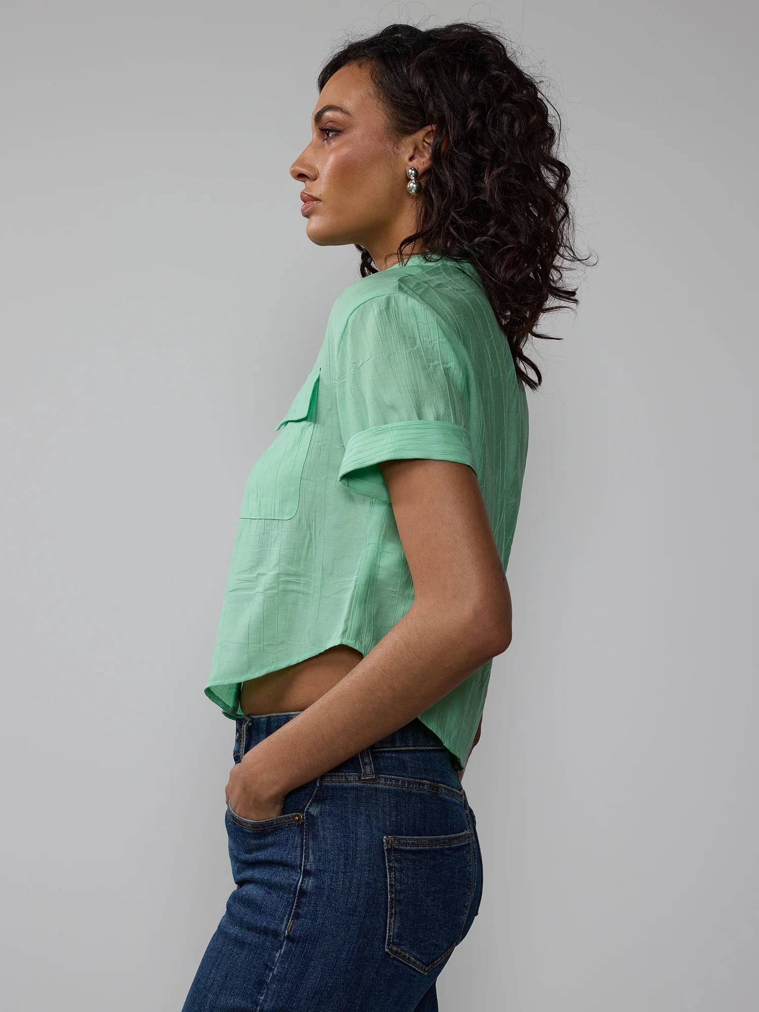 Crinkle Two Pocket Button Down Shirt - Image 2
