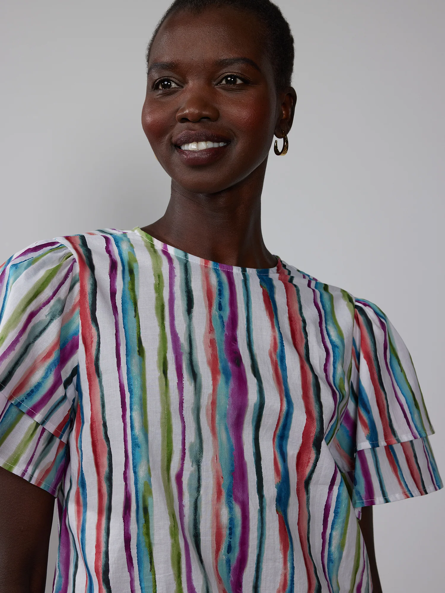 Flutter Sleeve Striped Open Back Top - Image 4