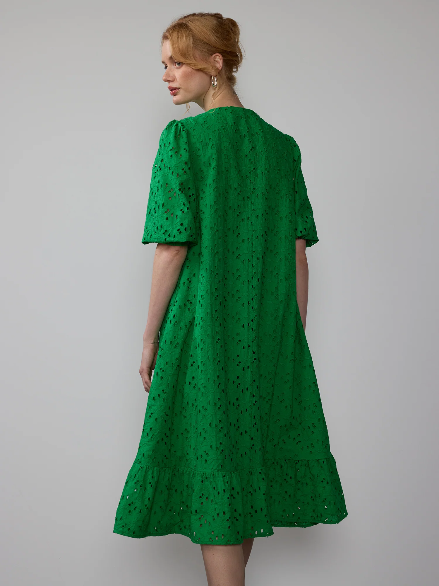 Embroidered Puff Sleeve Midi Dress - Image 3