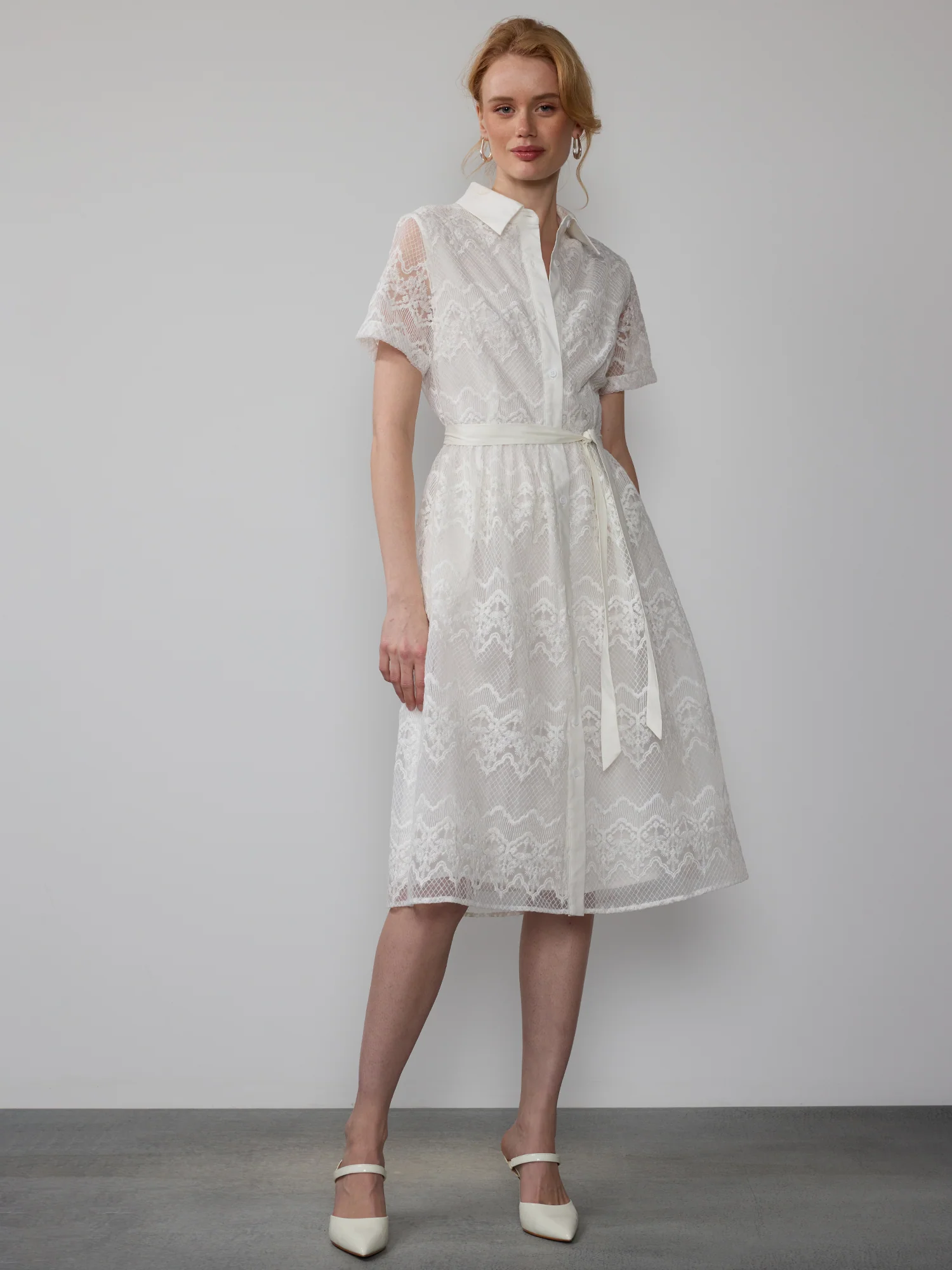 Embroidered Zig Zag Mesh Lace Midi Dress