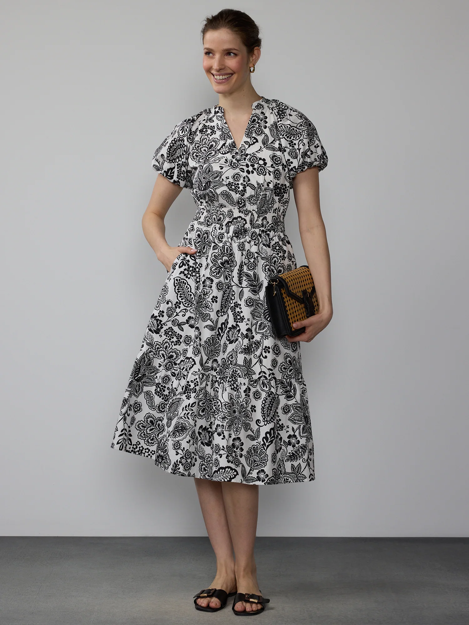 Paisley  Smocked Waist Midi Dress