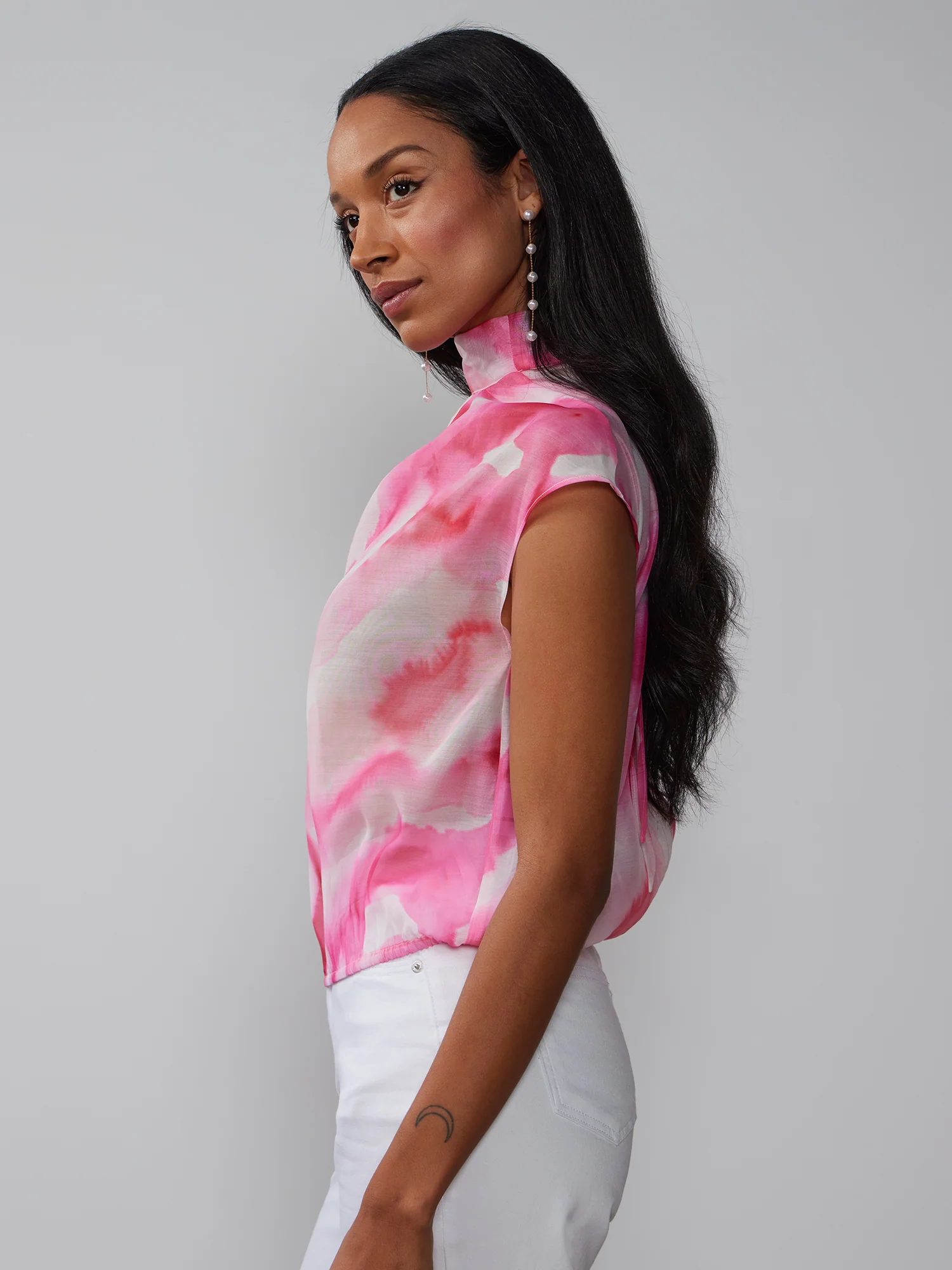 Tie-Dye Back Tie Organza Blouse - Image 2