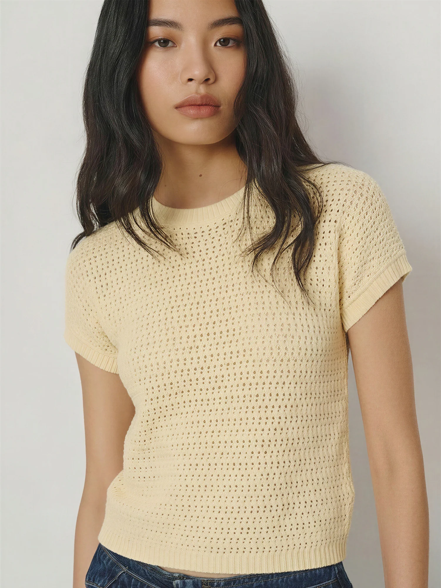 Short Sleeve Open Crochet Top - Image 3