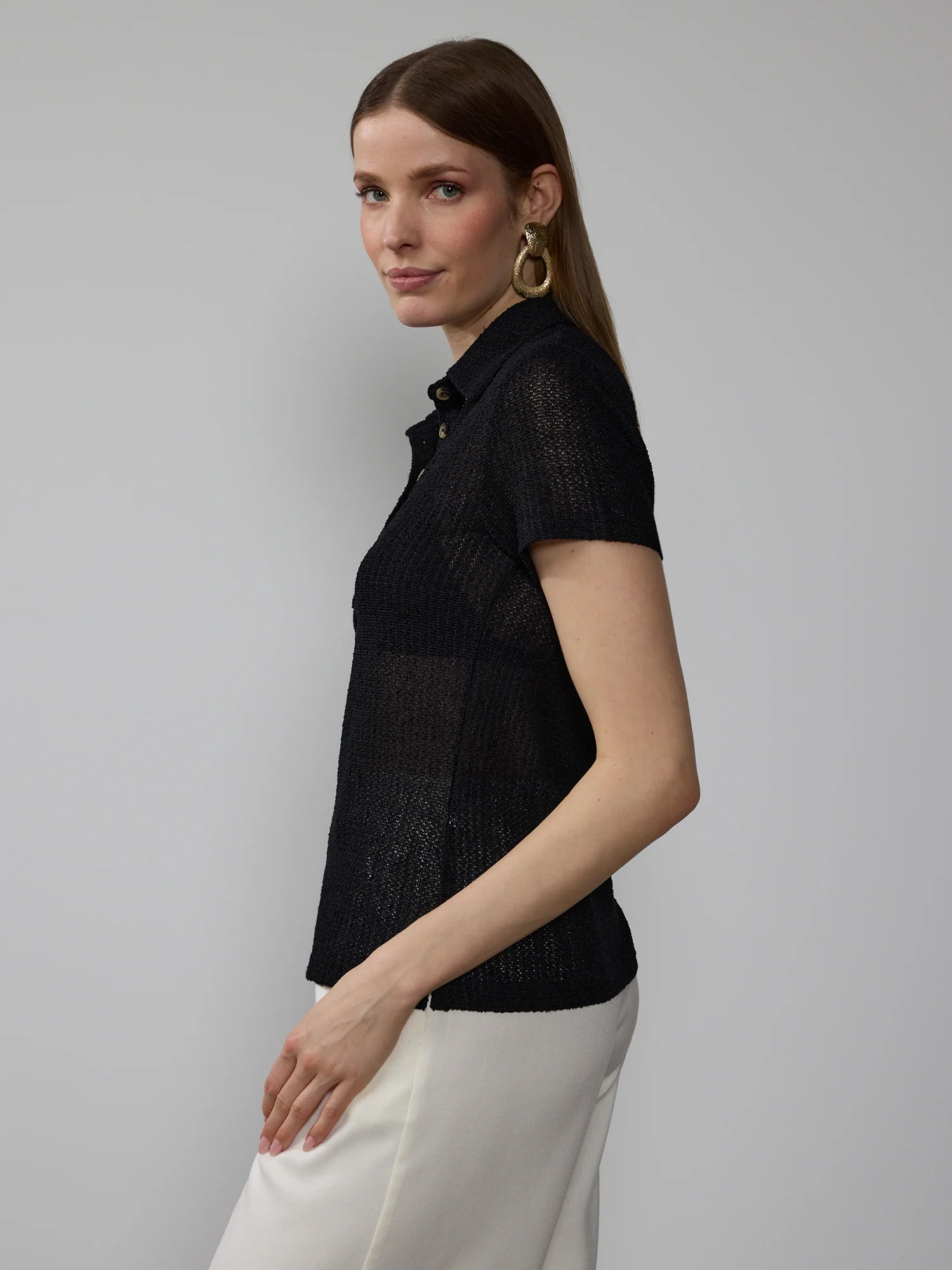 Open Knit Polo Tee - Image 2