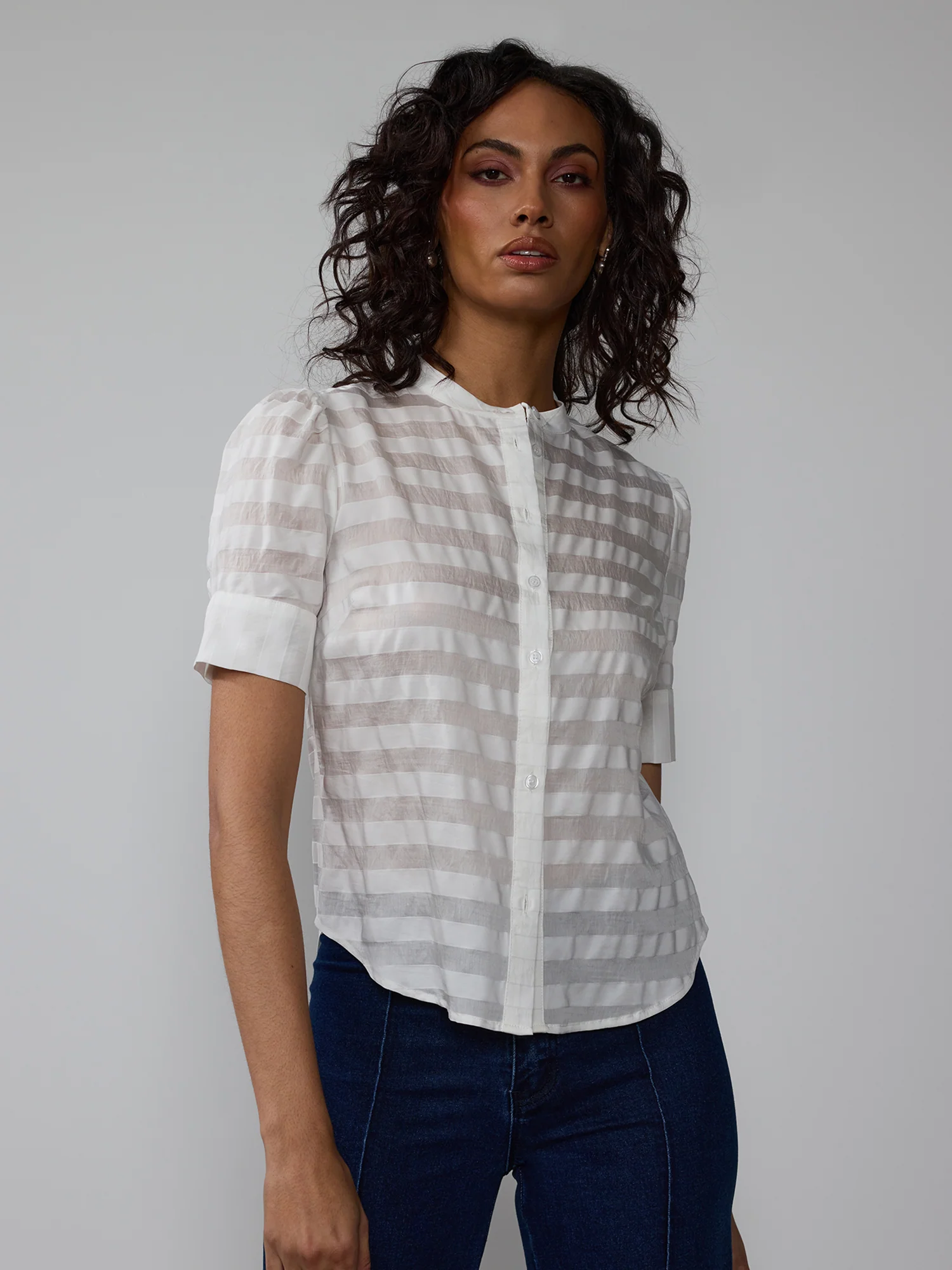 Puff Sleeve Striped Button Down Top - Image 13
