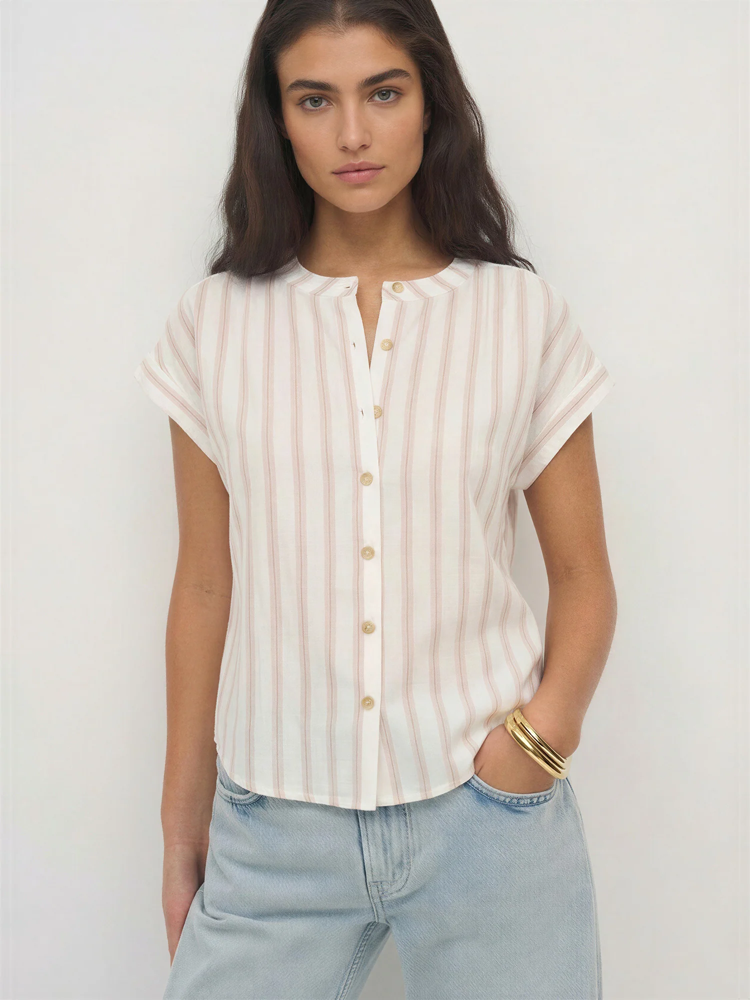 Short Sleeve Striped Button Down Shirt