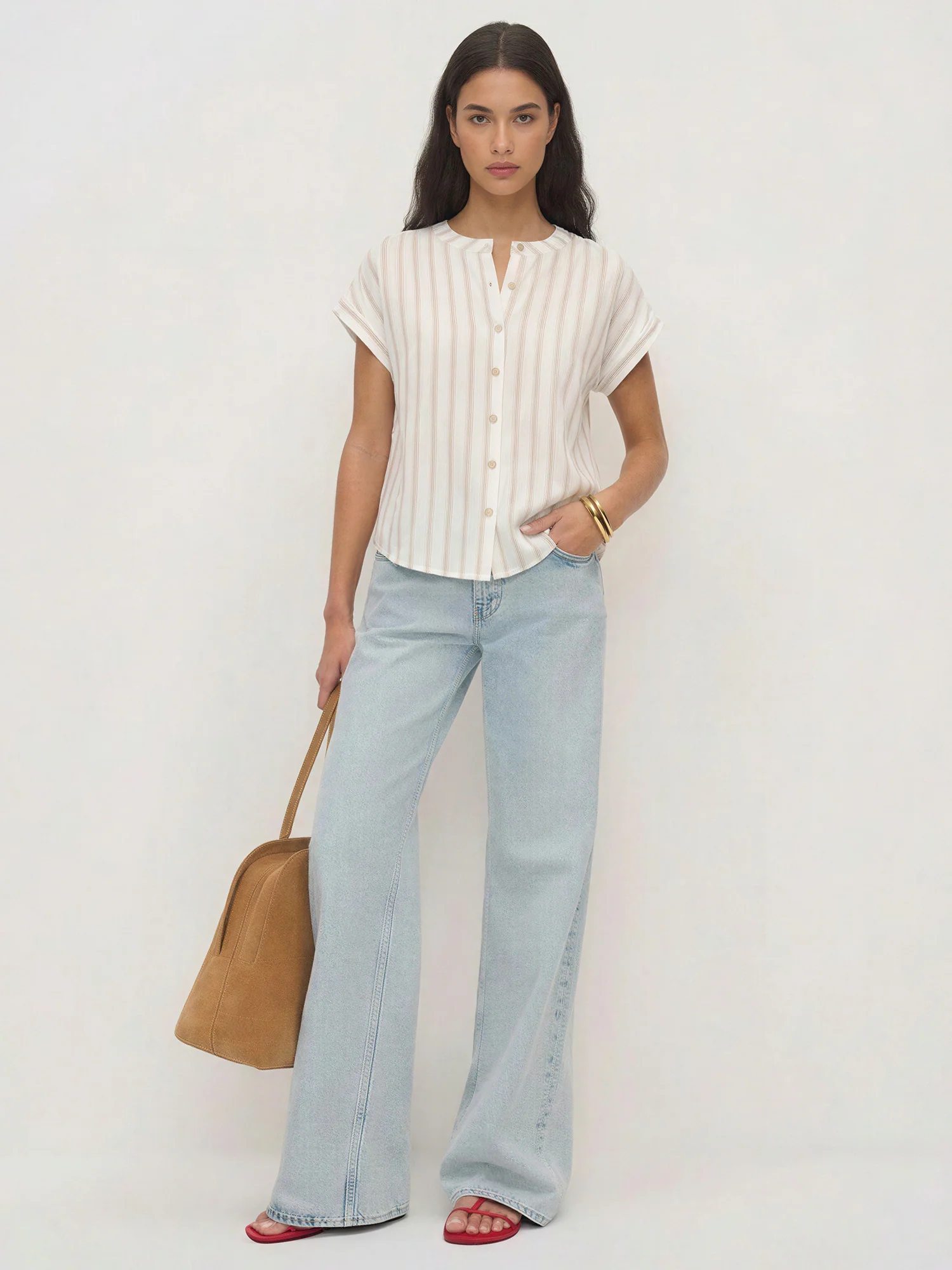 Short Sleeve Striped Button Down Shirt - Image 2