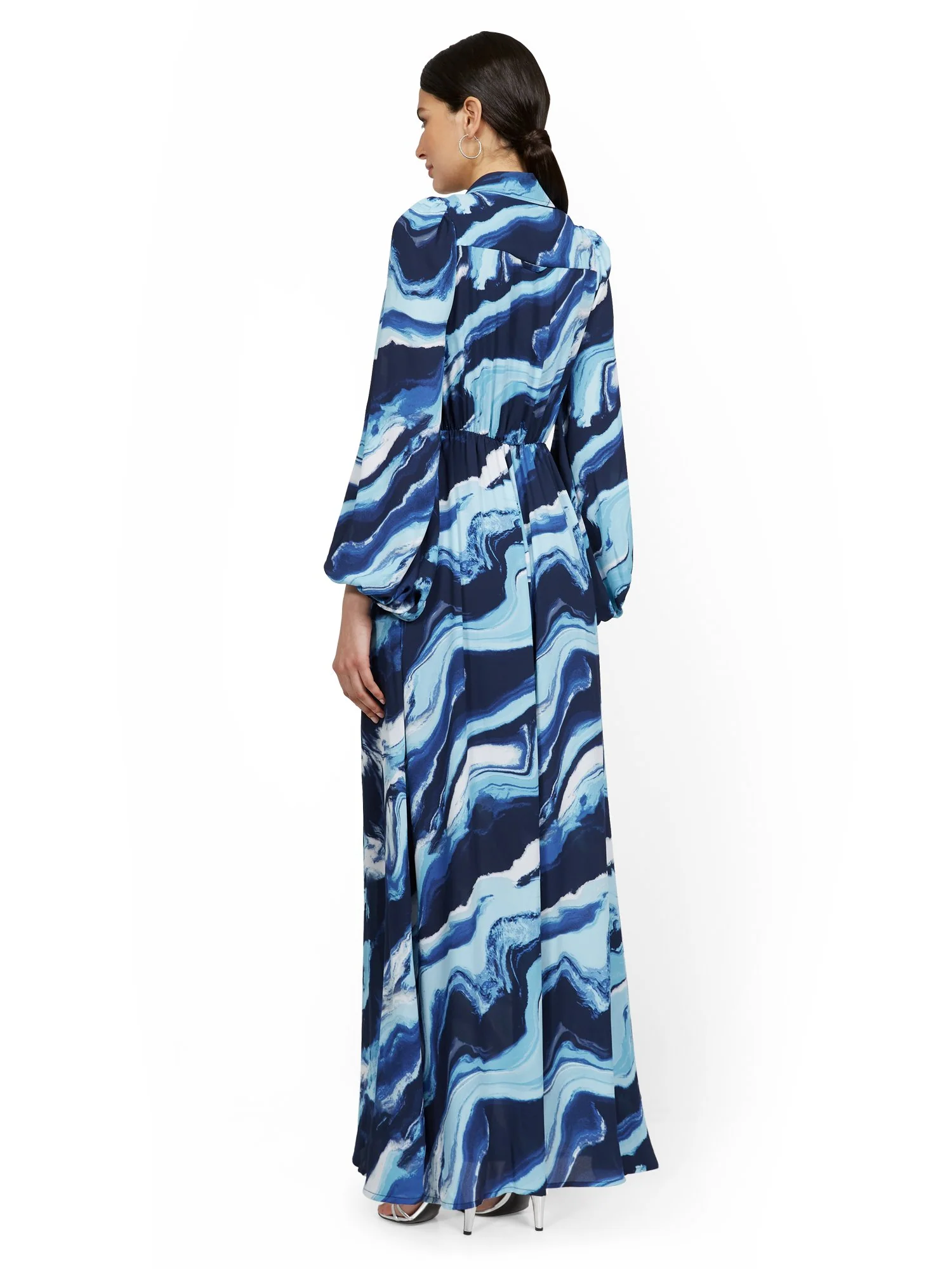 Statement-Sleeve Twist-Front Maxi Shirtdress - Image 3