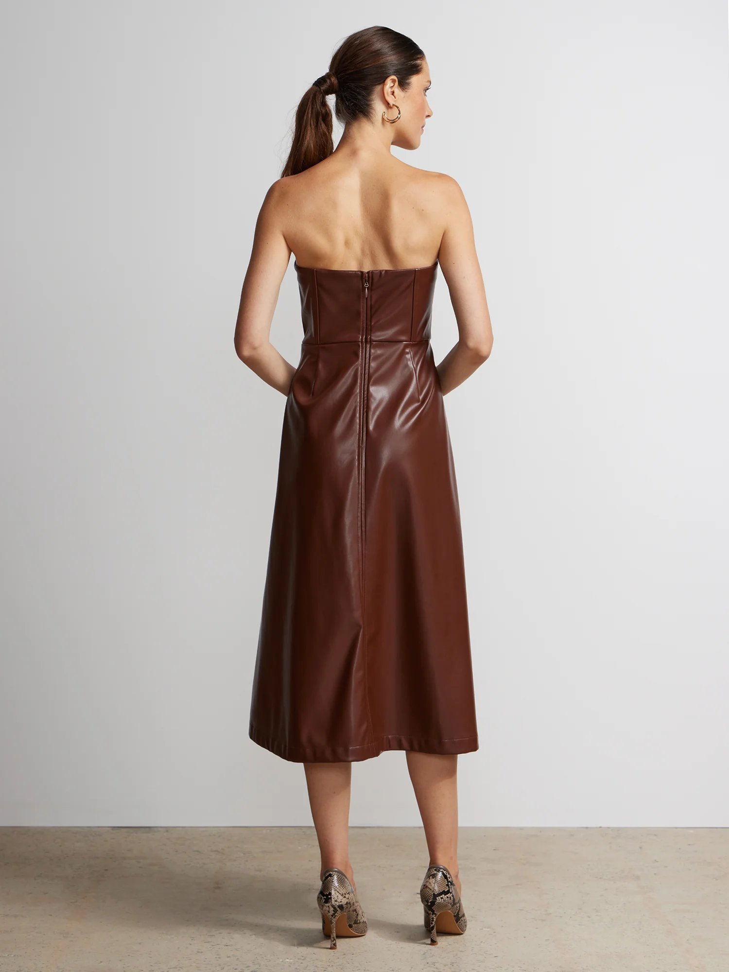Strapless Faux Leather Midi Dress - Image 3