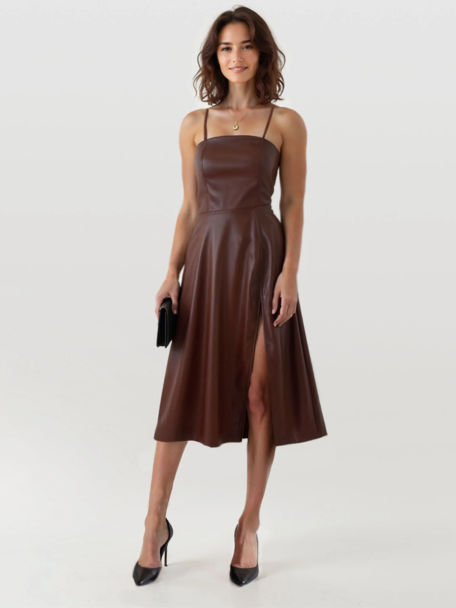 Strapless Faux Leather Midi Dress - Image 5