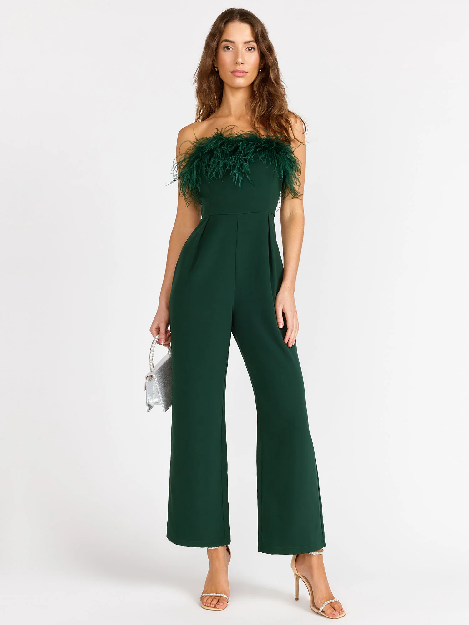 Lena Strapless Feather Trim Jumpsuit - Brands We Love