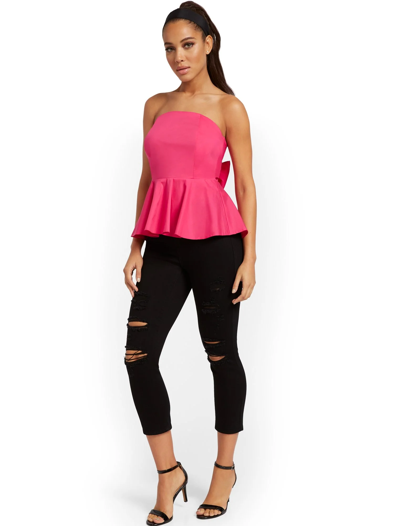 Strapless Peplum Bow Top - Image 8