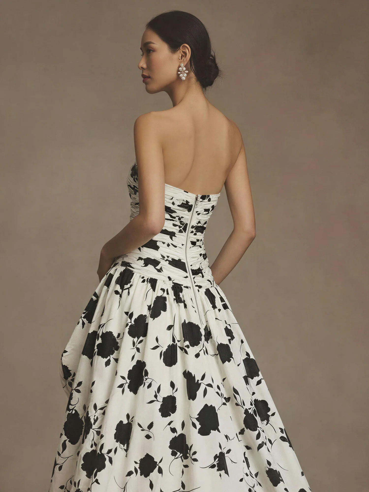 Strapless Ruched Bodice Rose High Low Gown - Image 4