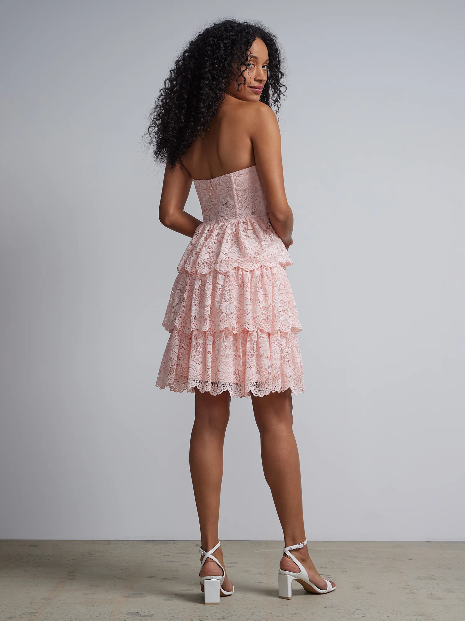 Strapless Tiered Lace Dress - Image 3