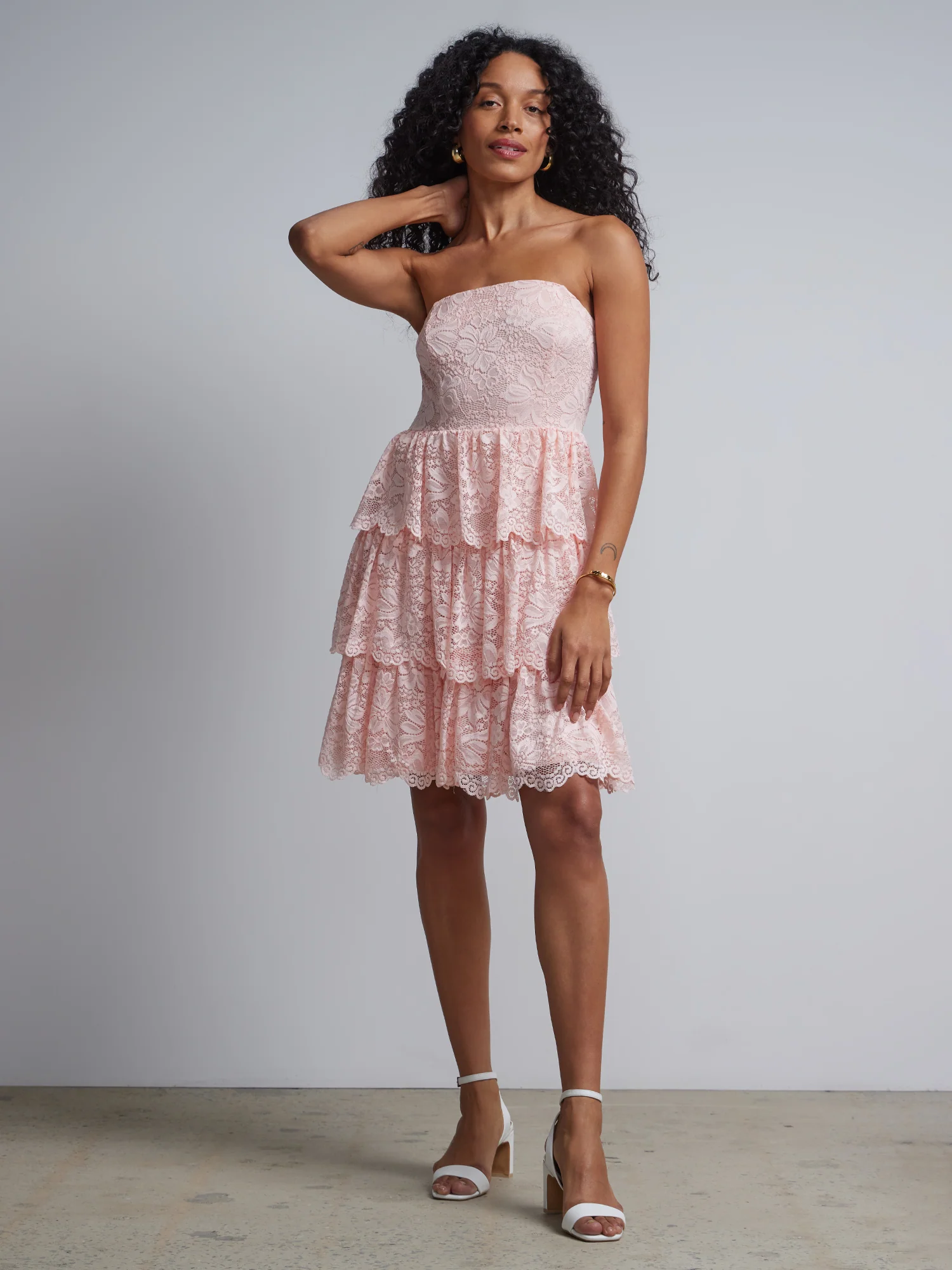 Strapless Tiered Lace Dress - Image 4