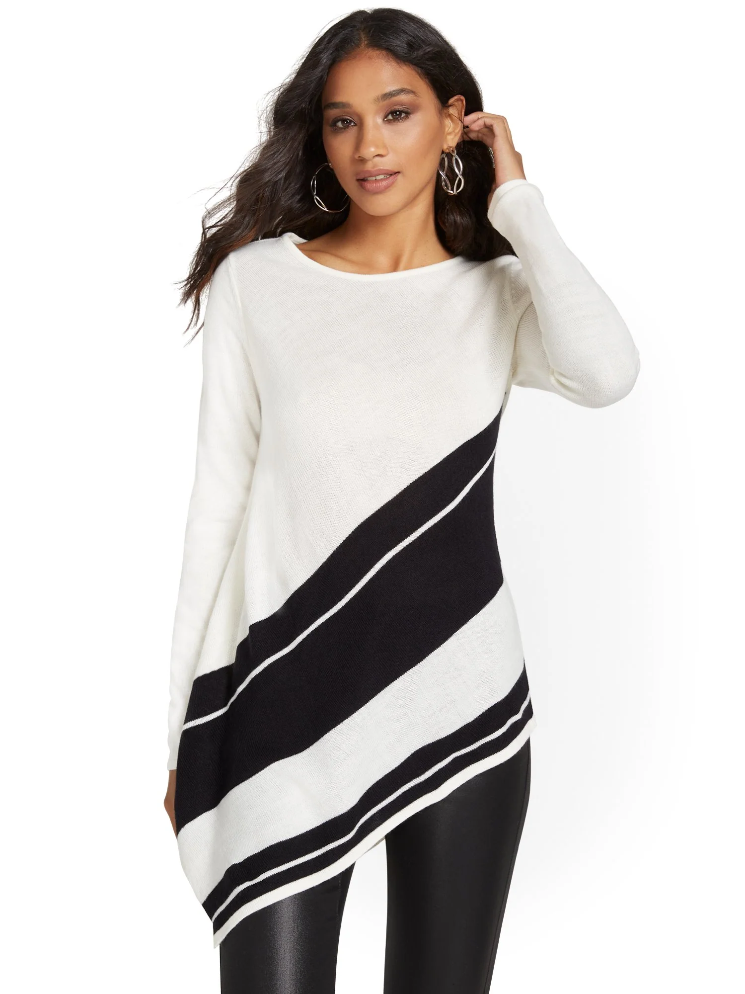 Stripe Asymmetrical Tunic Sweater - Image 12