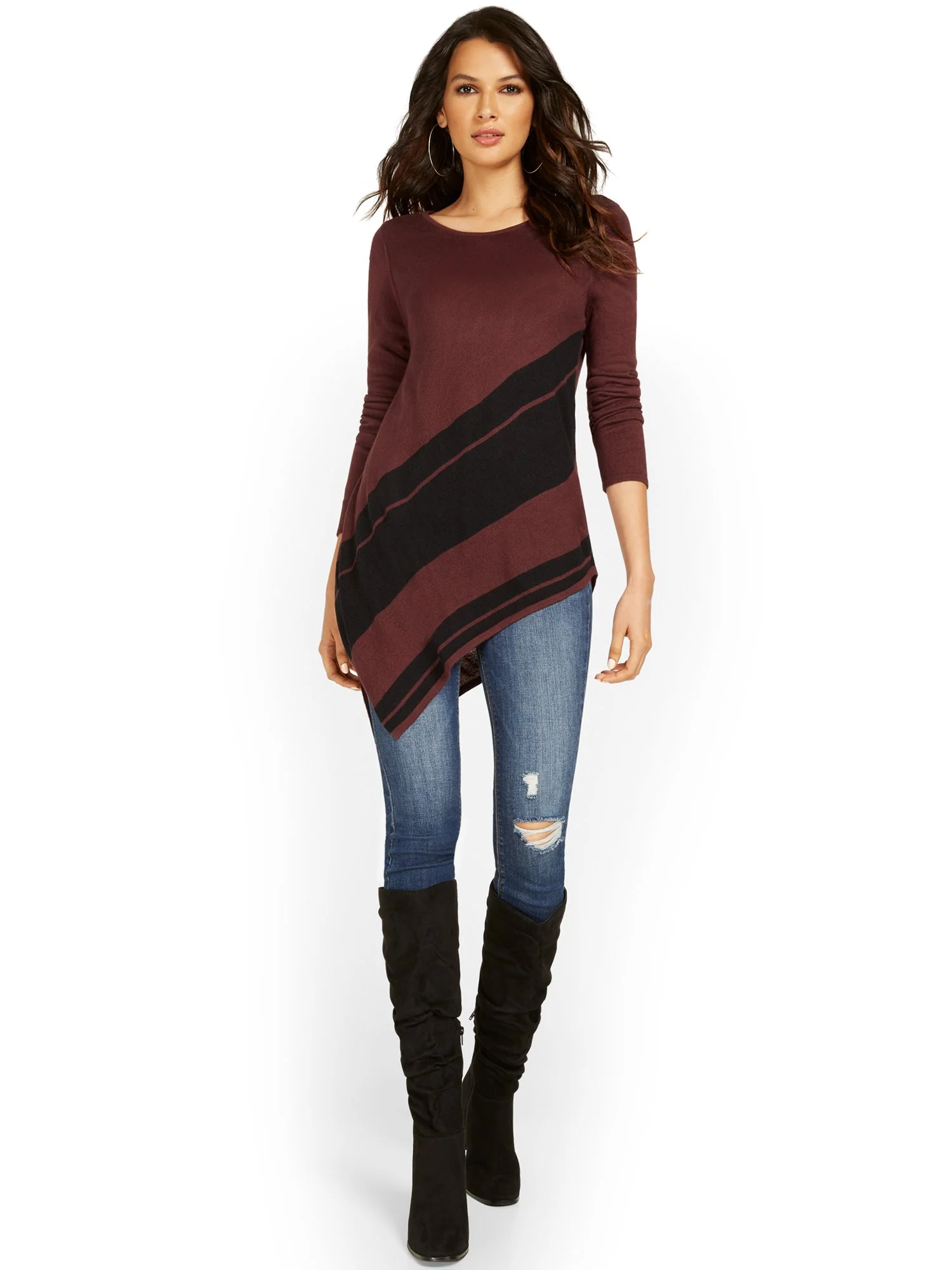Stripe Asymmetrical Tunic Sweater - Image 6