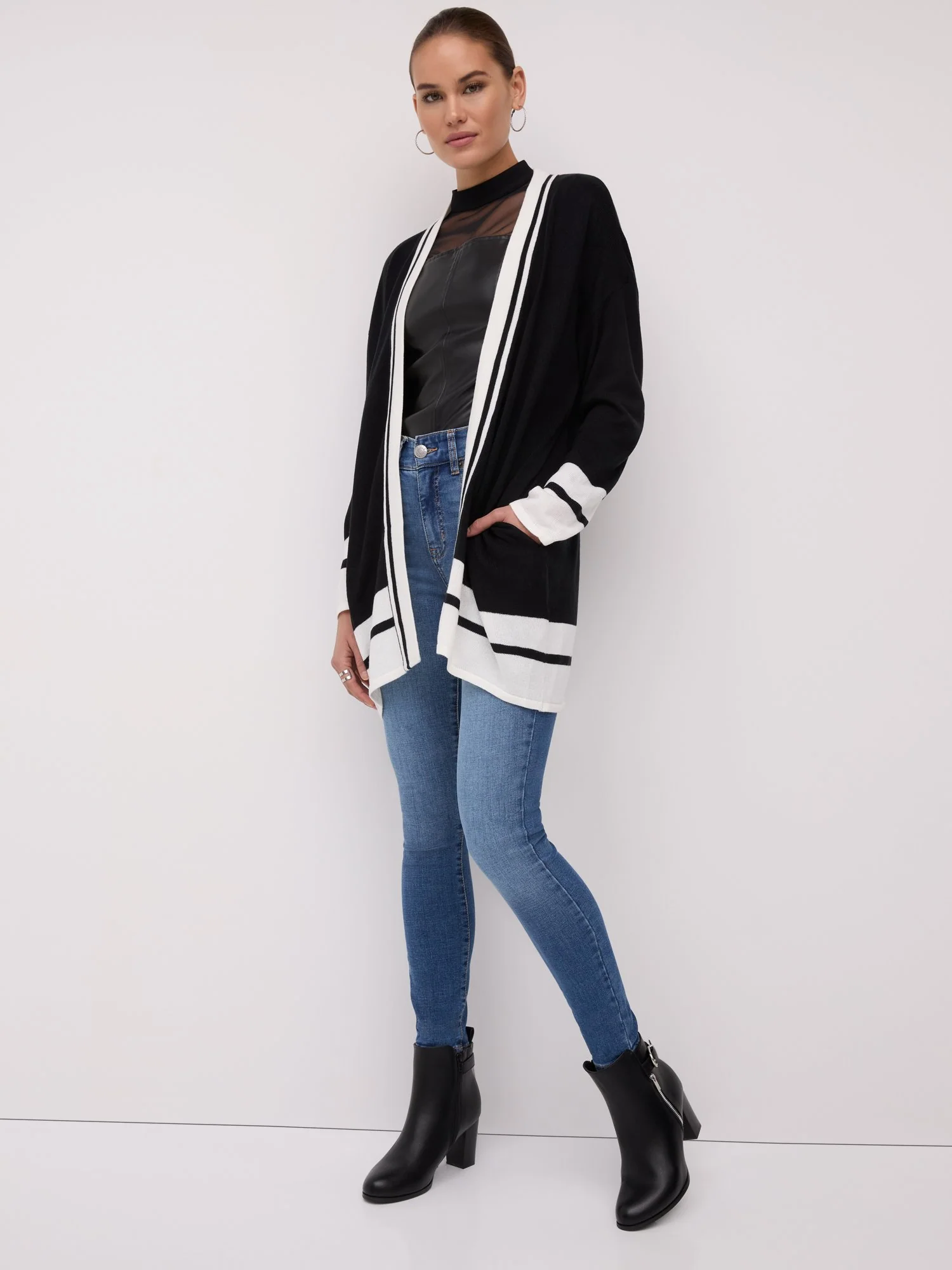 Stripe-Border Open-Front Cardigan - Image 2