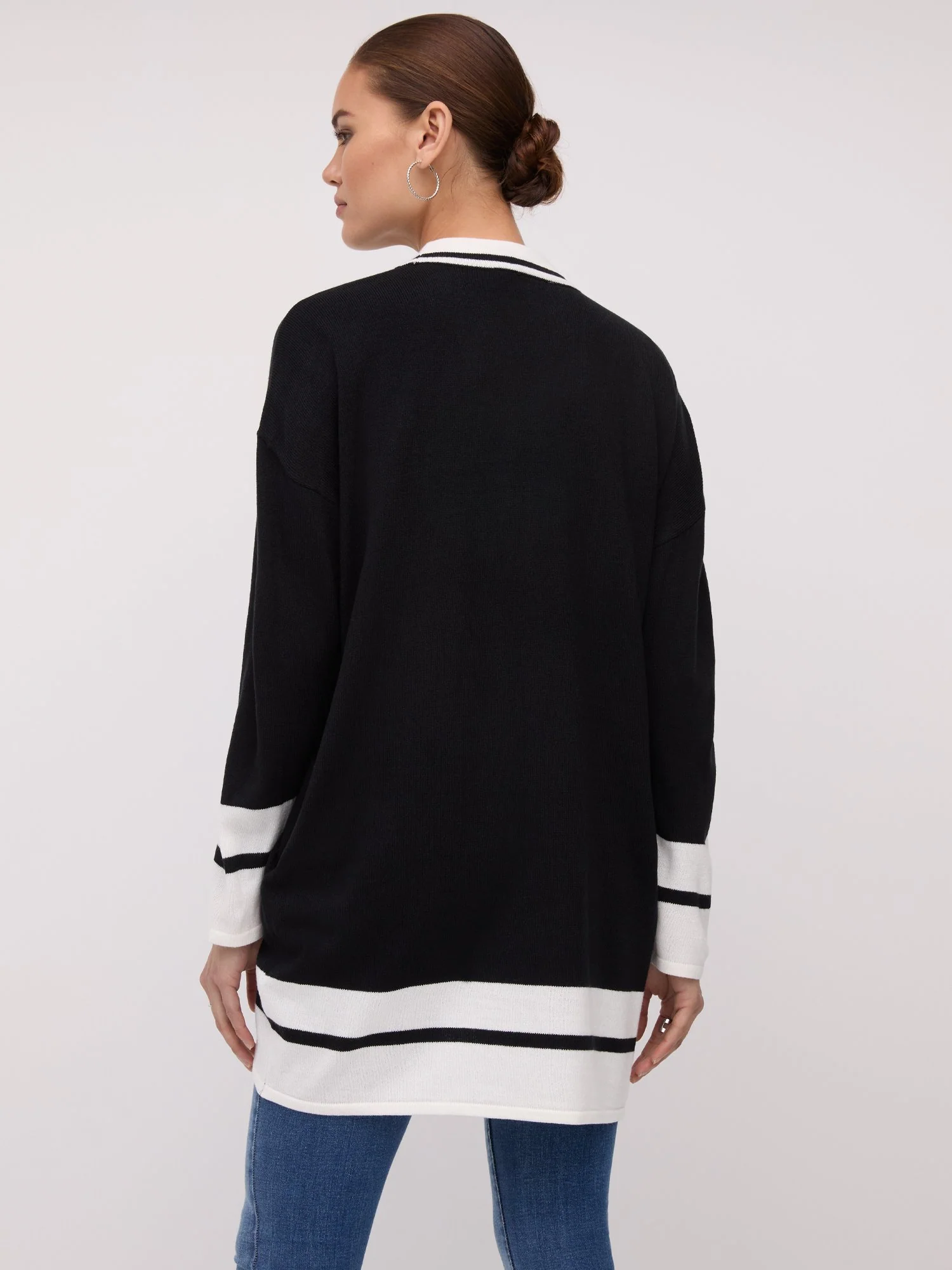 Stripe-Border Open-Front Cardigan - Image 3