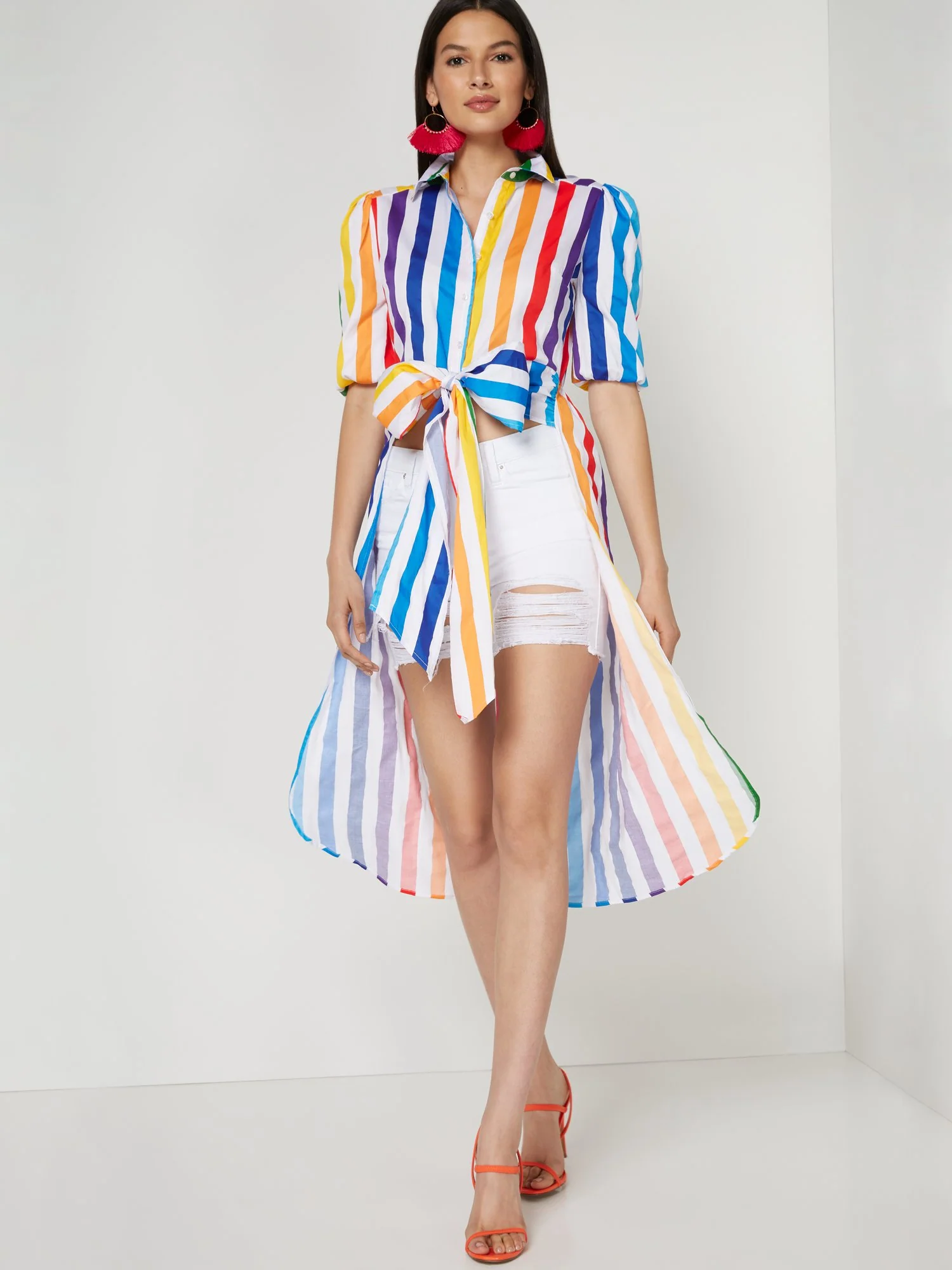 Stripe Bow-Front Drama Poplin Shirt