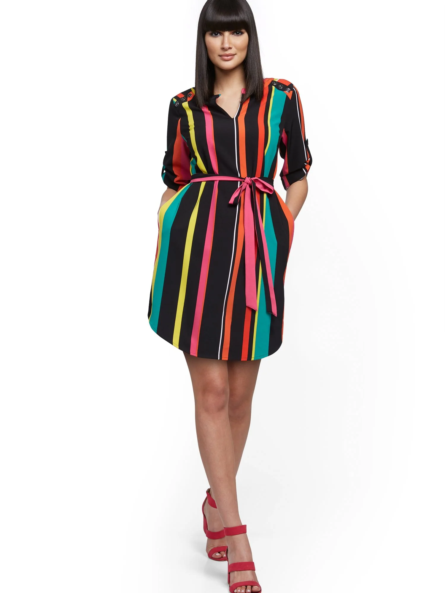 Stripe Button-Accent Shirtdress - Image 5