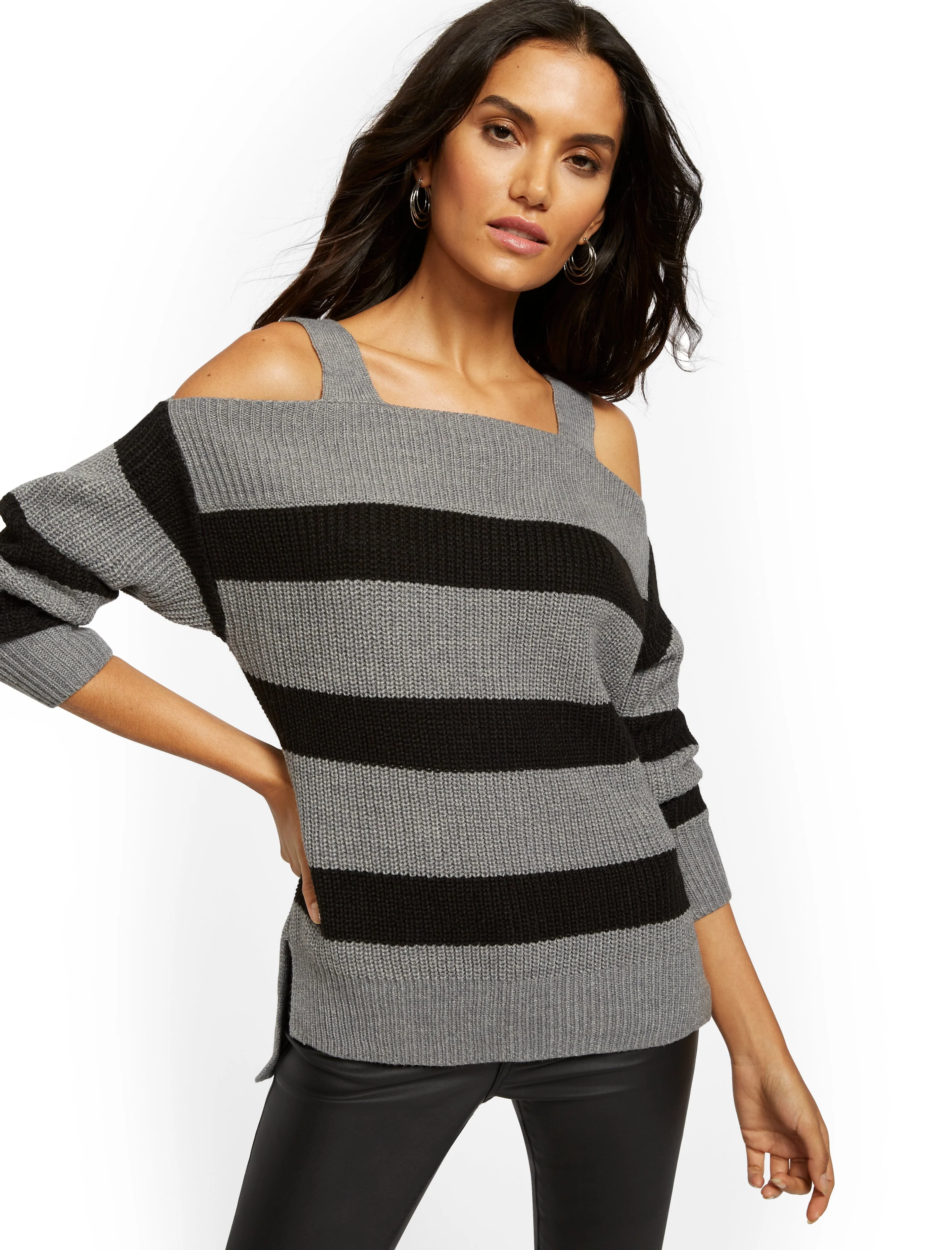 Stripe Cold-Shoulder Sweater - Image 2