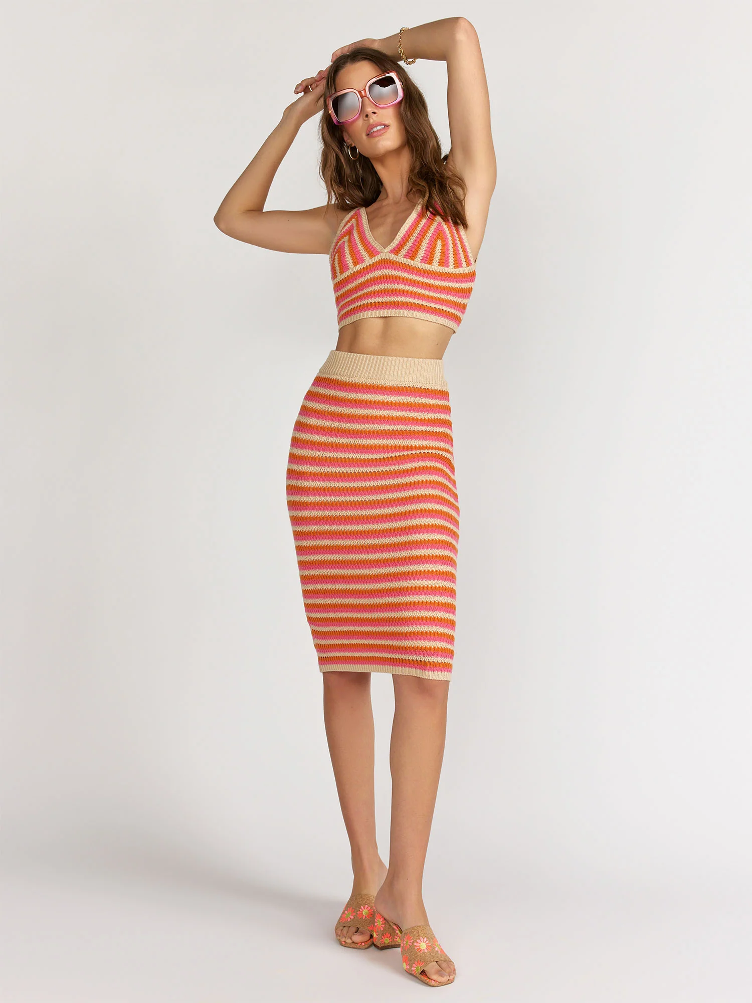 Lena Striped Crochet Banded Waist Midi Skirt - Brands We Love - Image 3