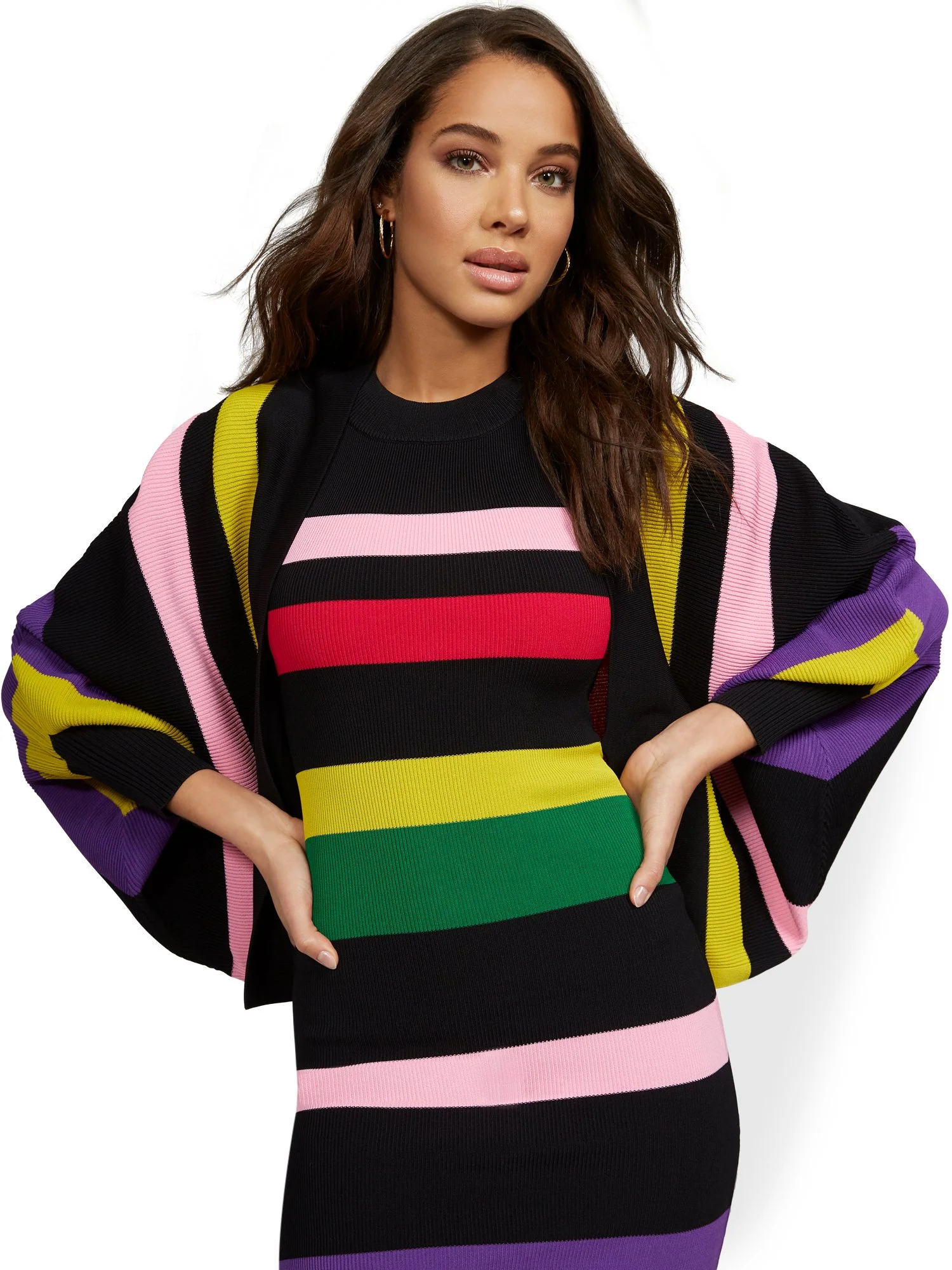 Stripe Dolman-Sleeve Cardigan - Image 2