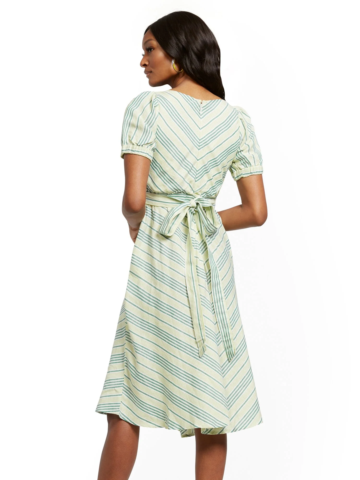 Stripe Fit and Flare Linen Blend Dress - Image 3