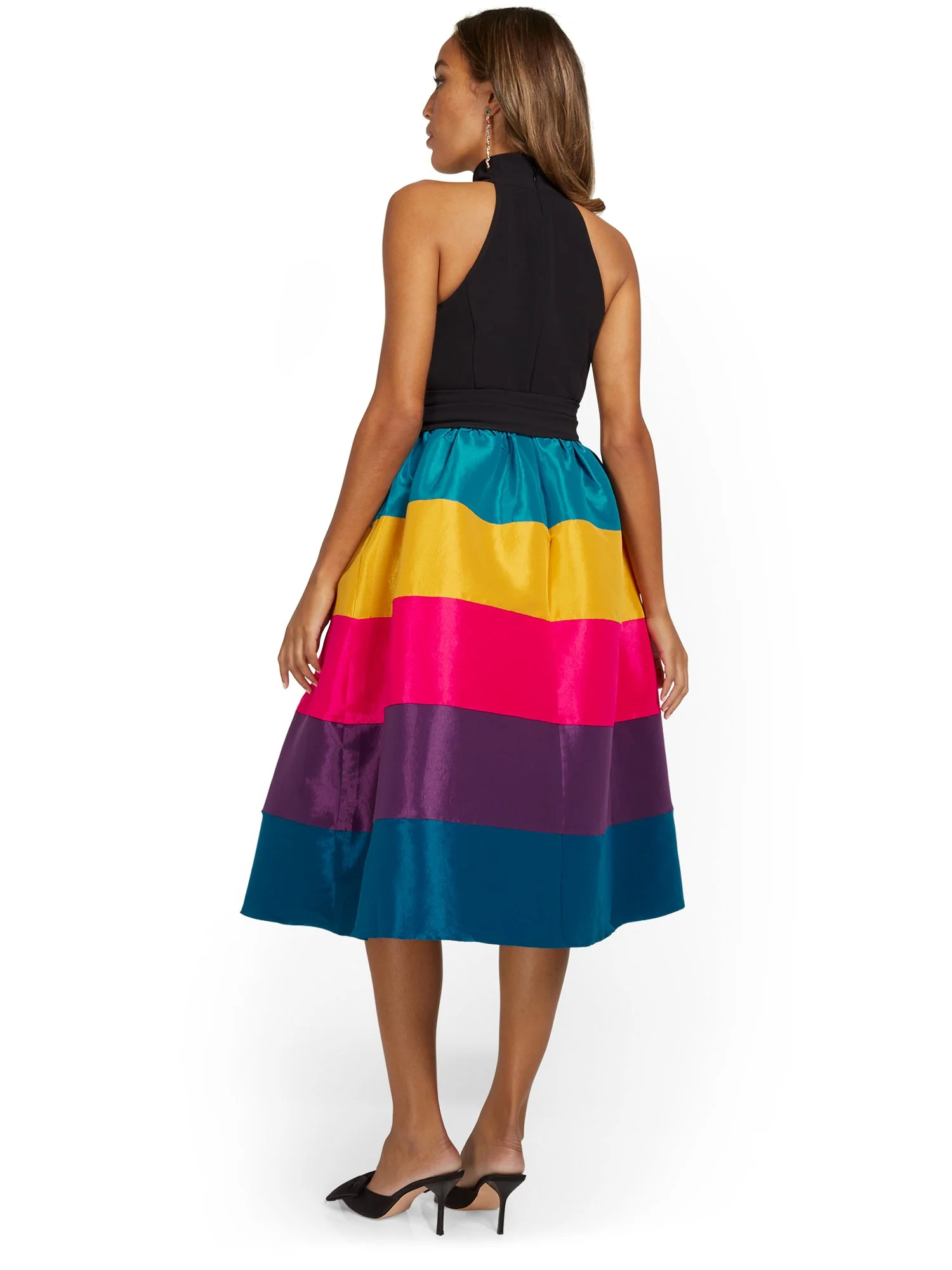 Stripe Halterneck Flare Dress - Image 3