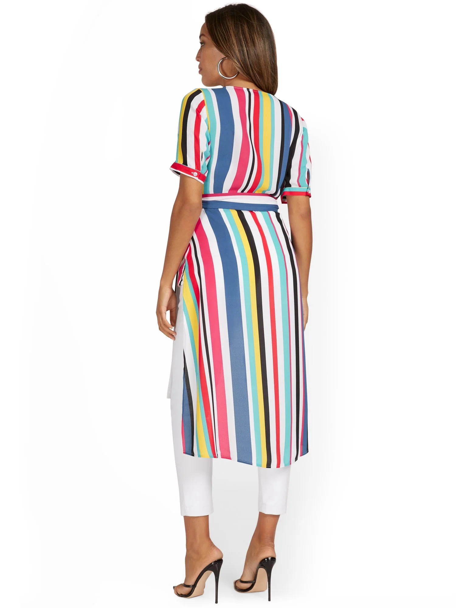 Stripe High-Low Wrap Top - Image 3