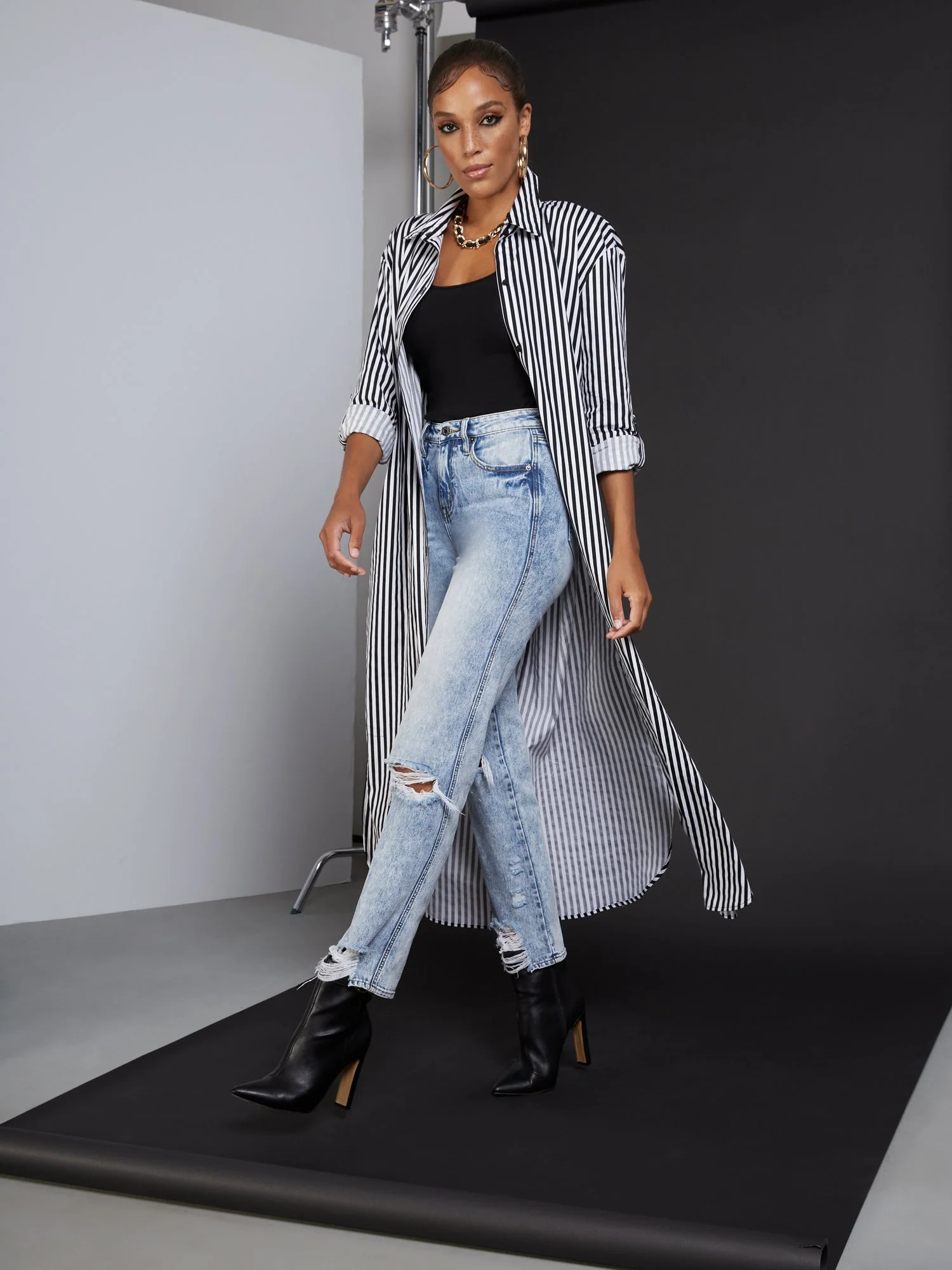 Stripe Poplin Maxi Shirt