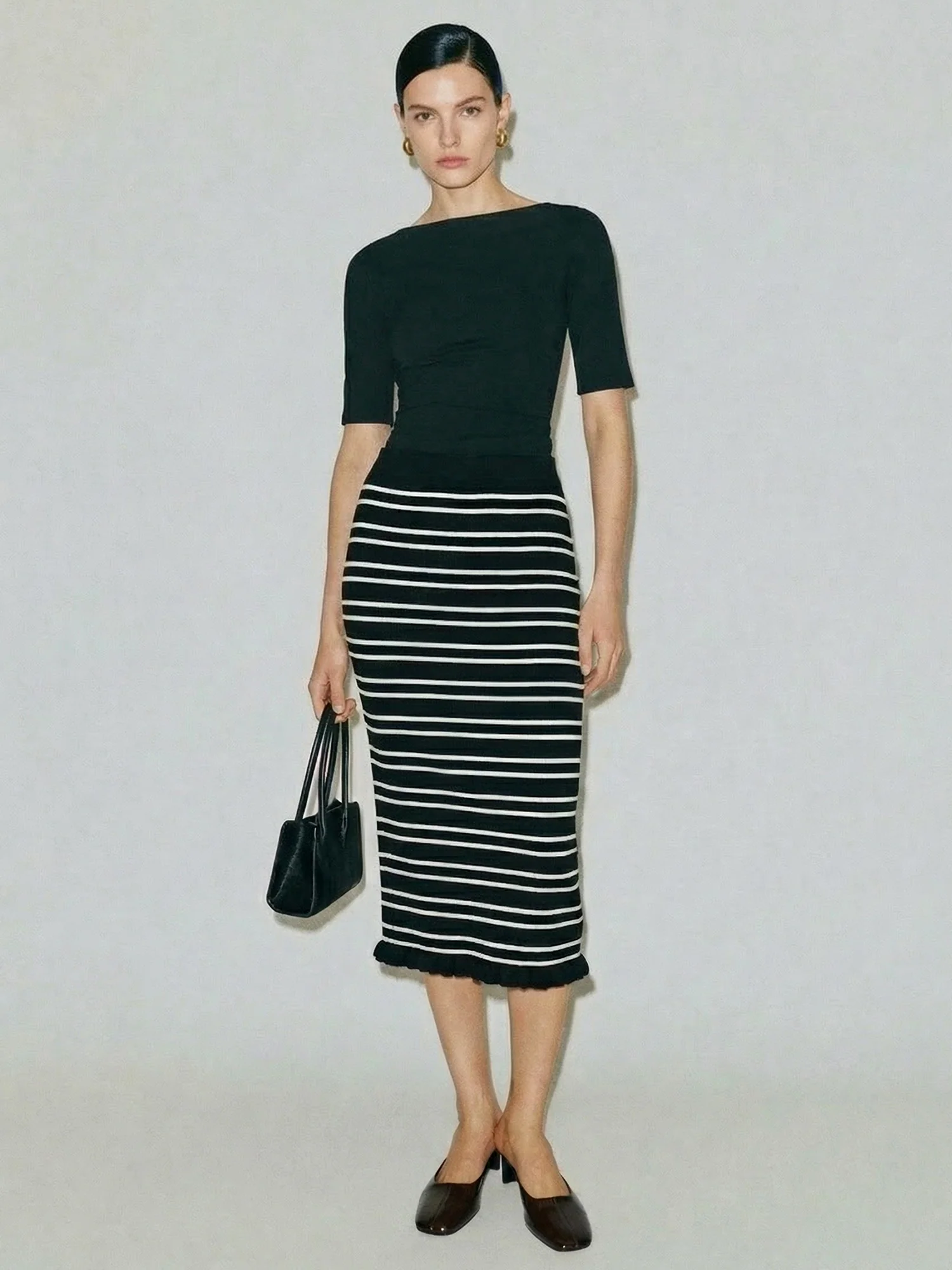 Stripe Sweater Knit Pencil Skirt
