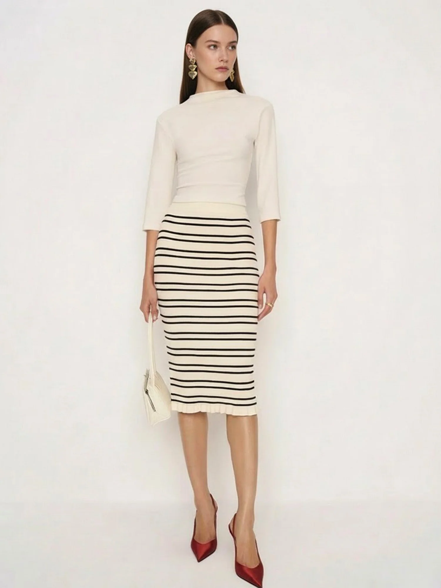 Stripe Sweater Knit Pencil Skirt - Image 6