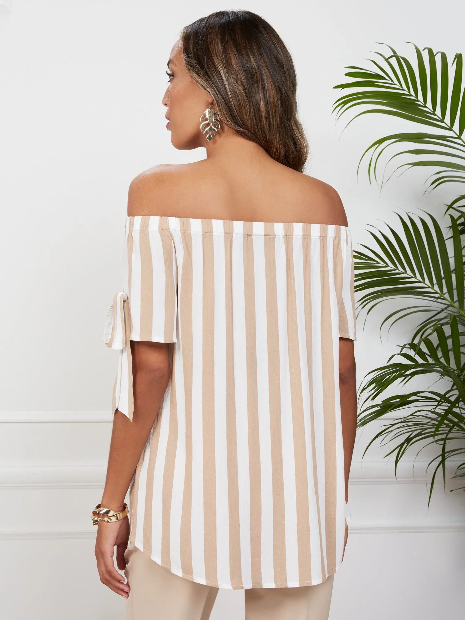 Stripe Tie-Sleeve Off-The Shoulder Blouse - Image 3