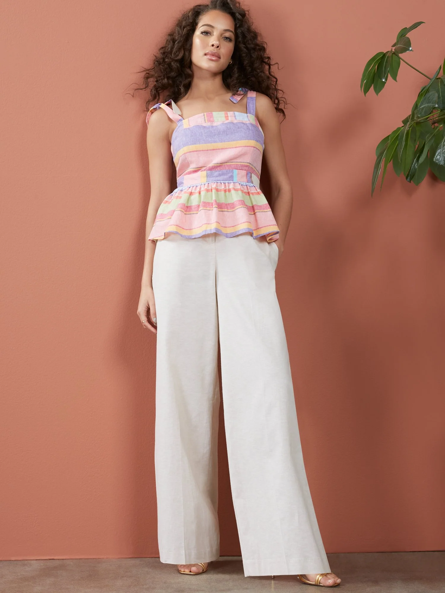 Stripe Tie-Strap Peplum Tank - Image 2