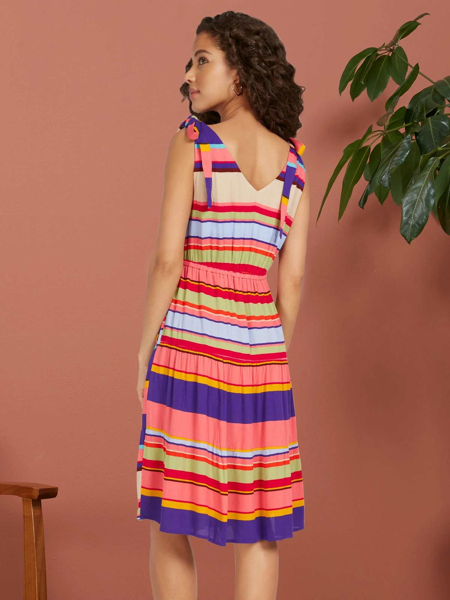 Stripe Tiered Dress With Shoulder Ties - Image 3