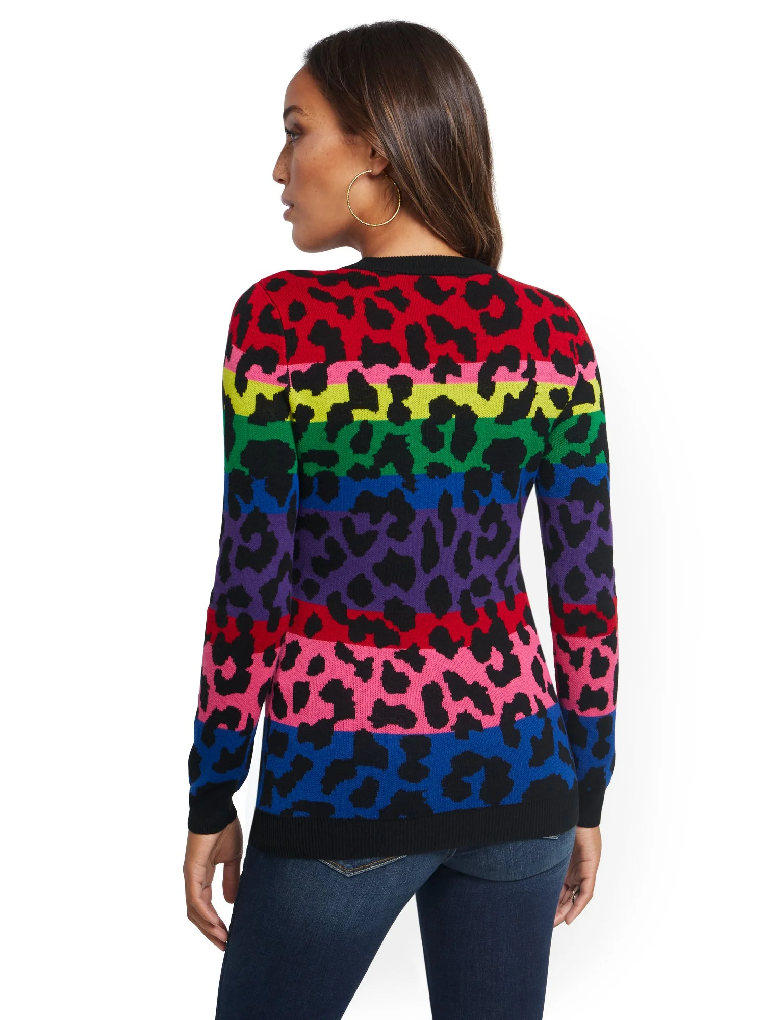 Striped Animal Print Crewneck Sweater - Image 2