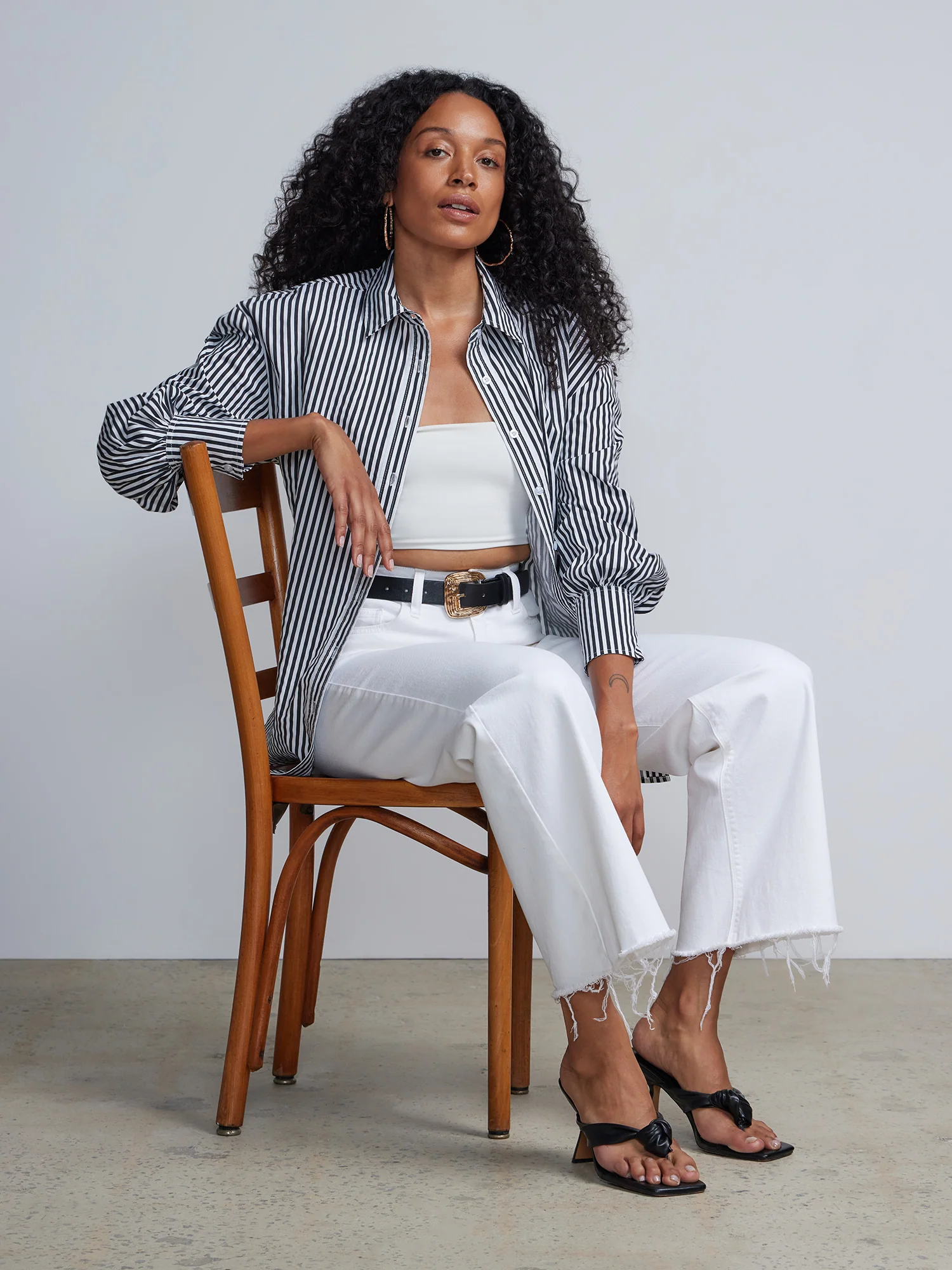 Striped Balloon-Sleeve Oversized Boyfriend Poplin Shirt - Image 4