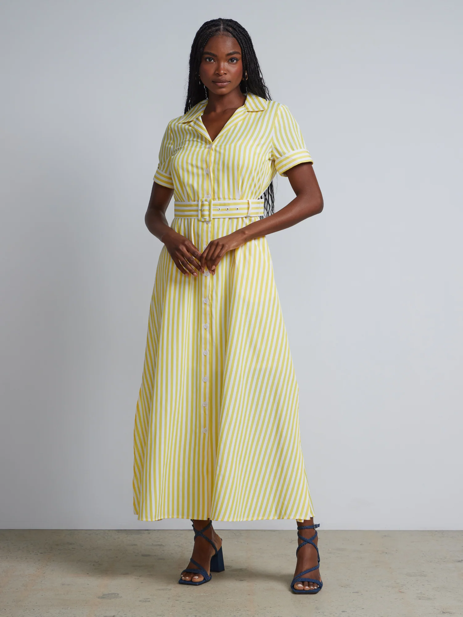 Striped Belted Maxi Shirtdress
