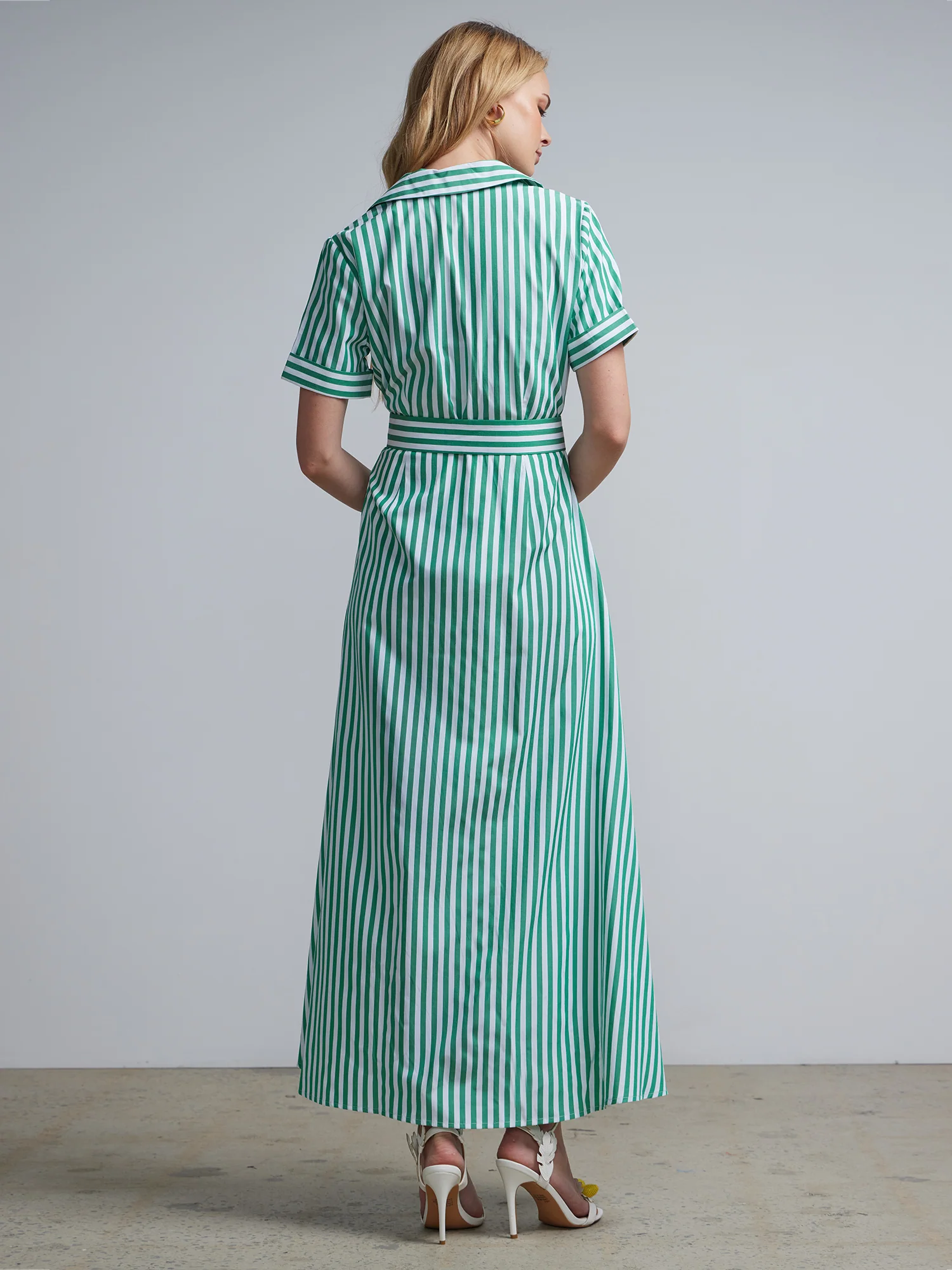 Striped Belted Maxi Shirtdress - Image 7