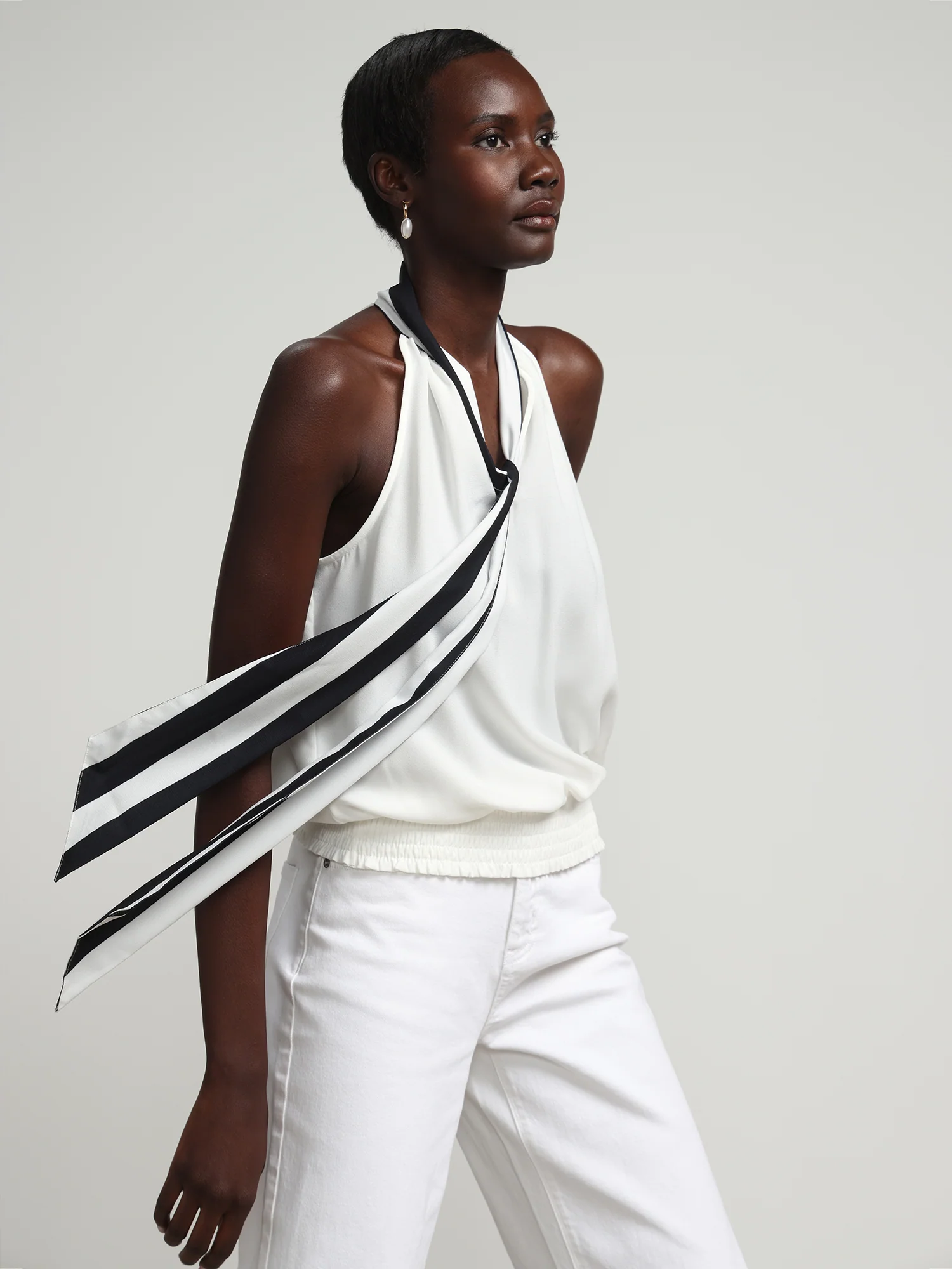 Striped Bow-Front Halterneck Blouse - Image 2