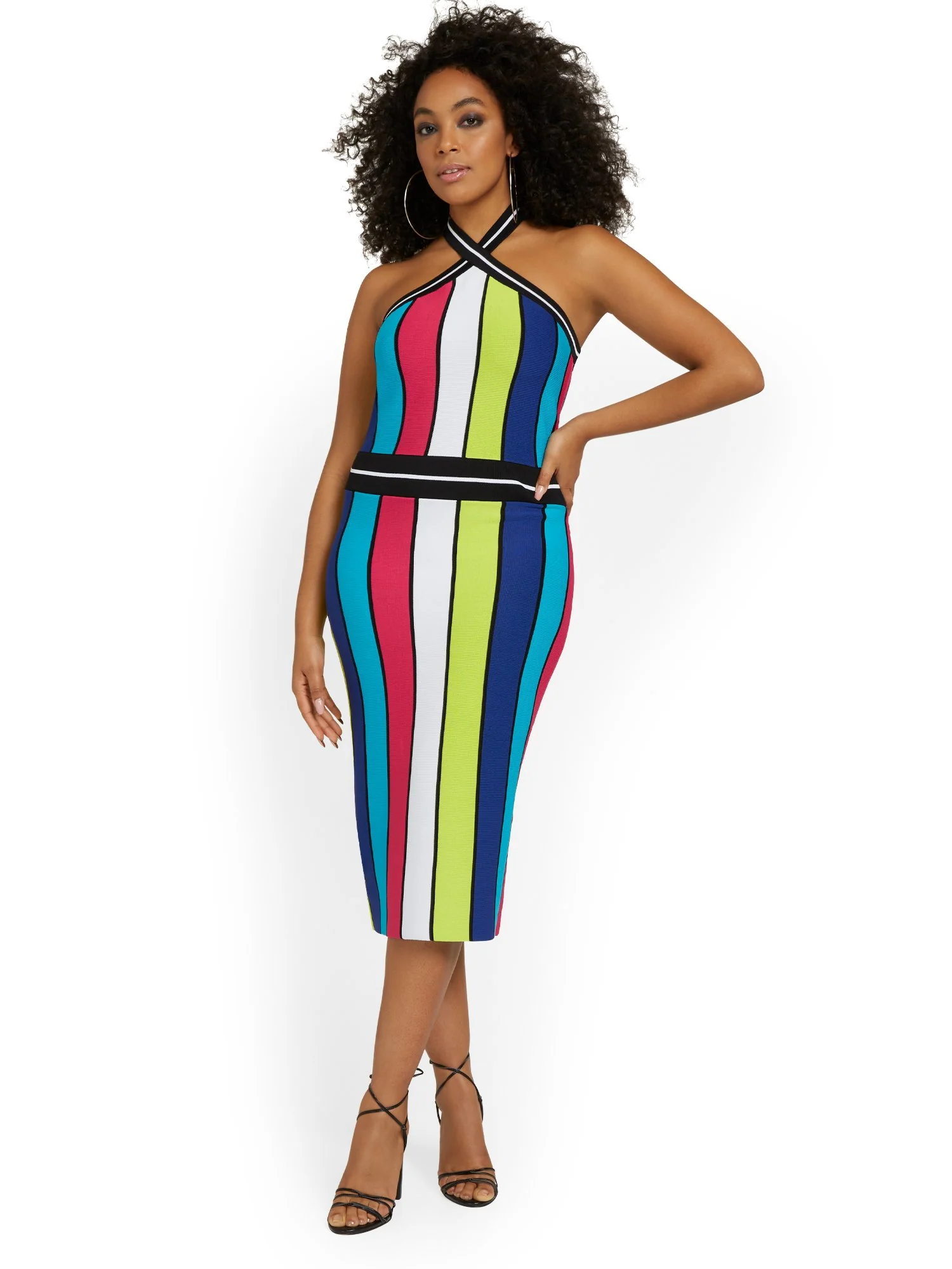 Striped Halterneck Sweater Dress - Image 2