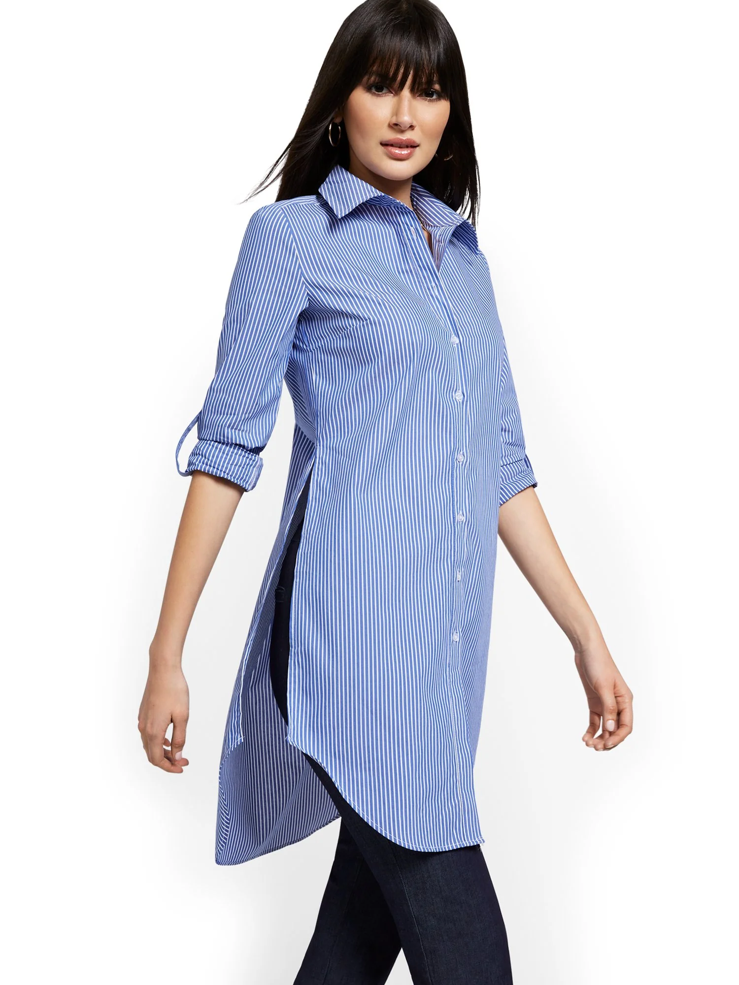 Striped Oversized Poplin Tunic Top - Image 2