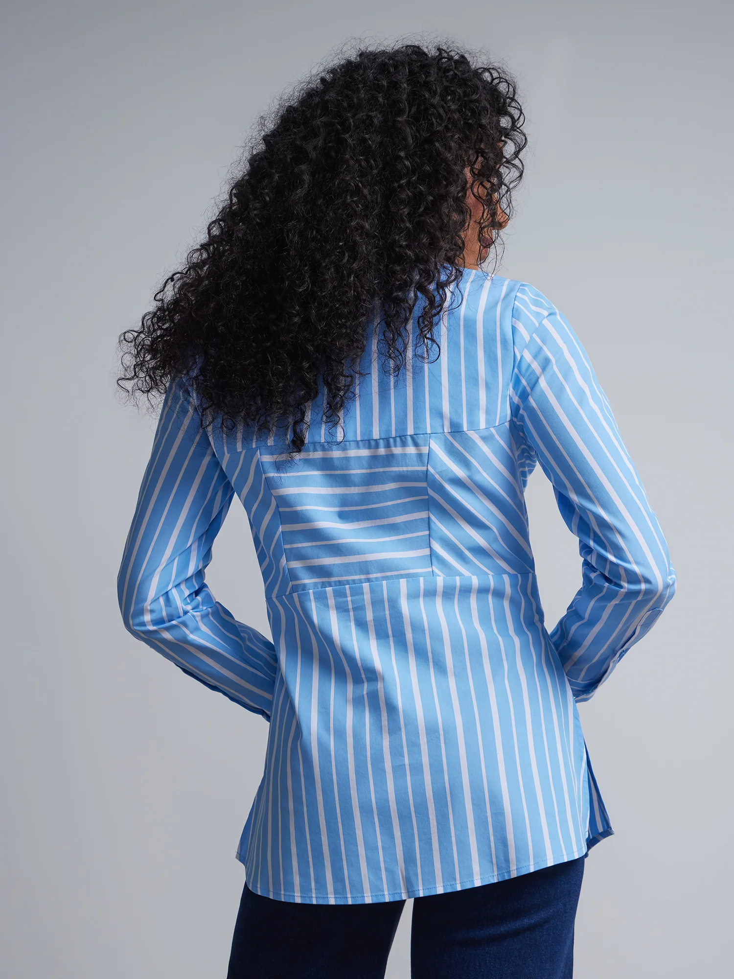 Striped Poplin Corset Button-Front Tunic Top - Image 3