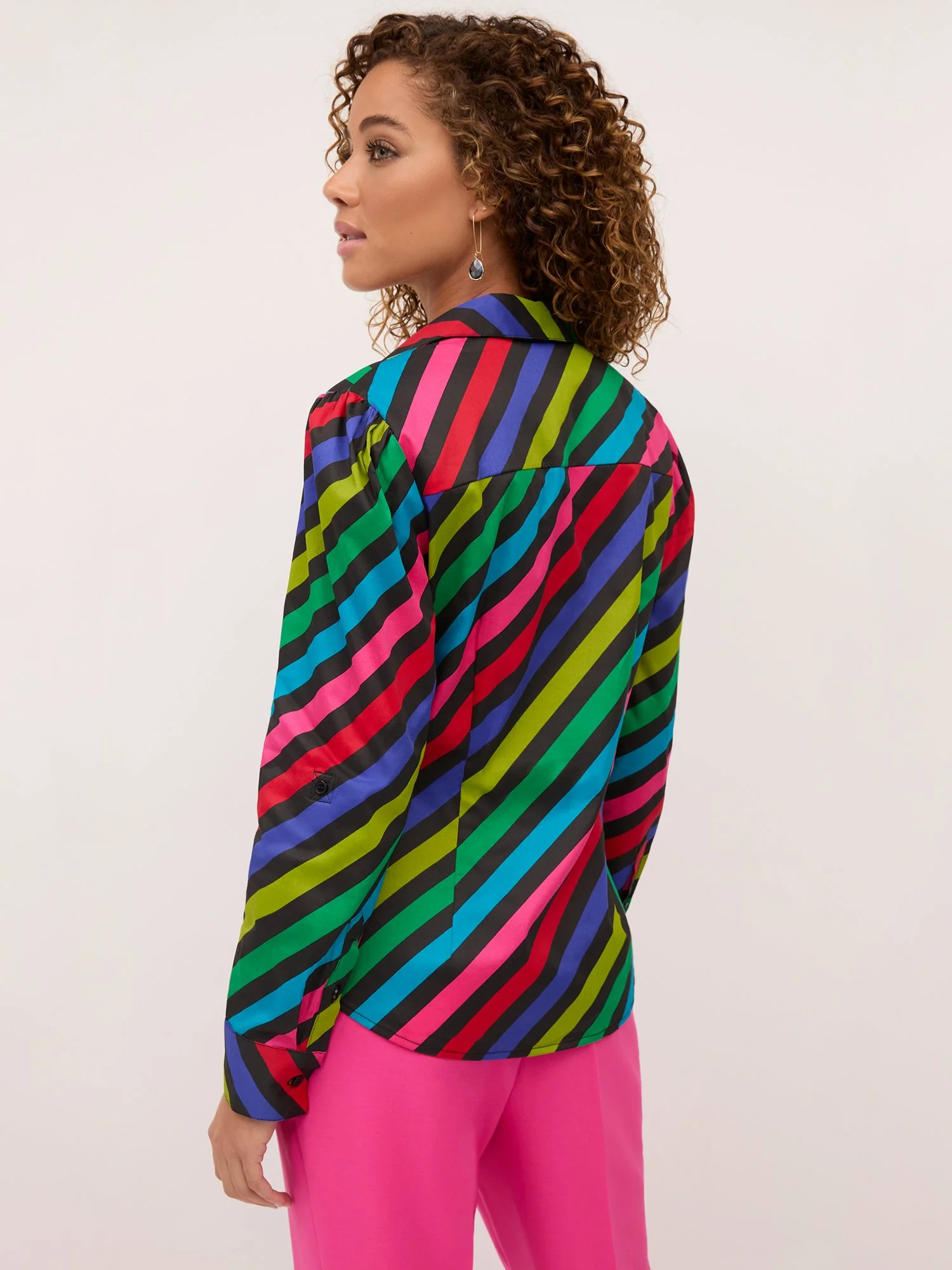 Striped Puff-Sleeve Button-Front Secret Snap - NY&C Madison Shirt® - Image 3