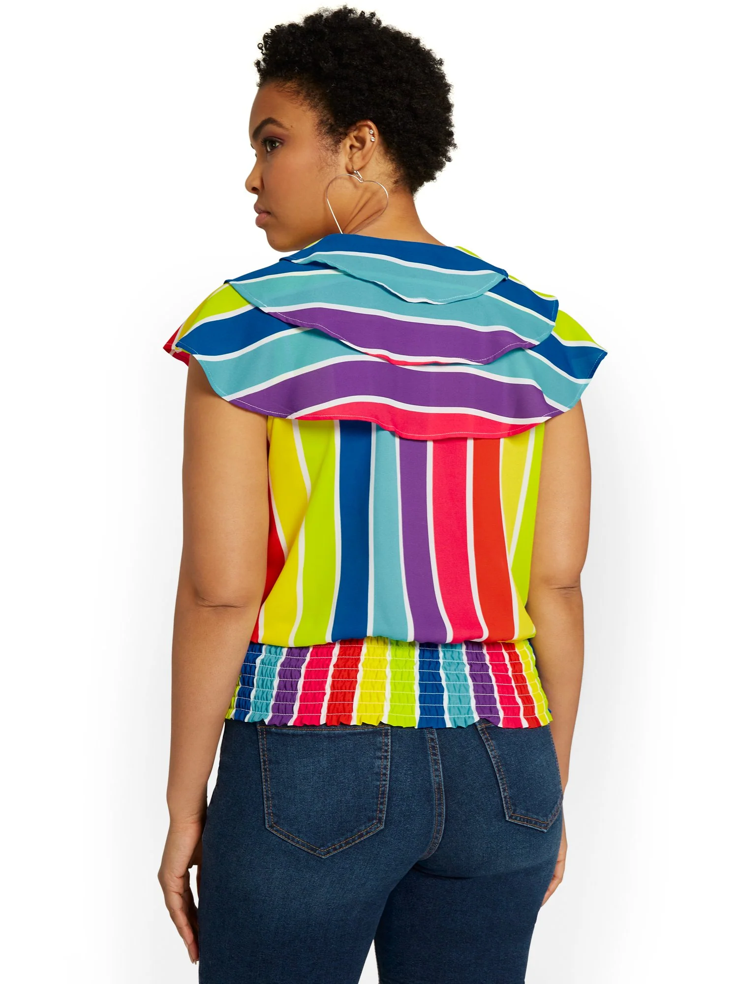 Striped Ruffle Smock-Waist Top - Image 3