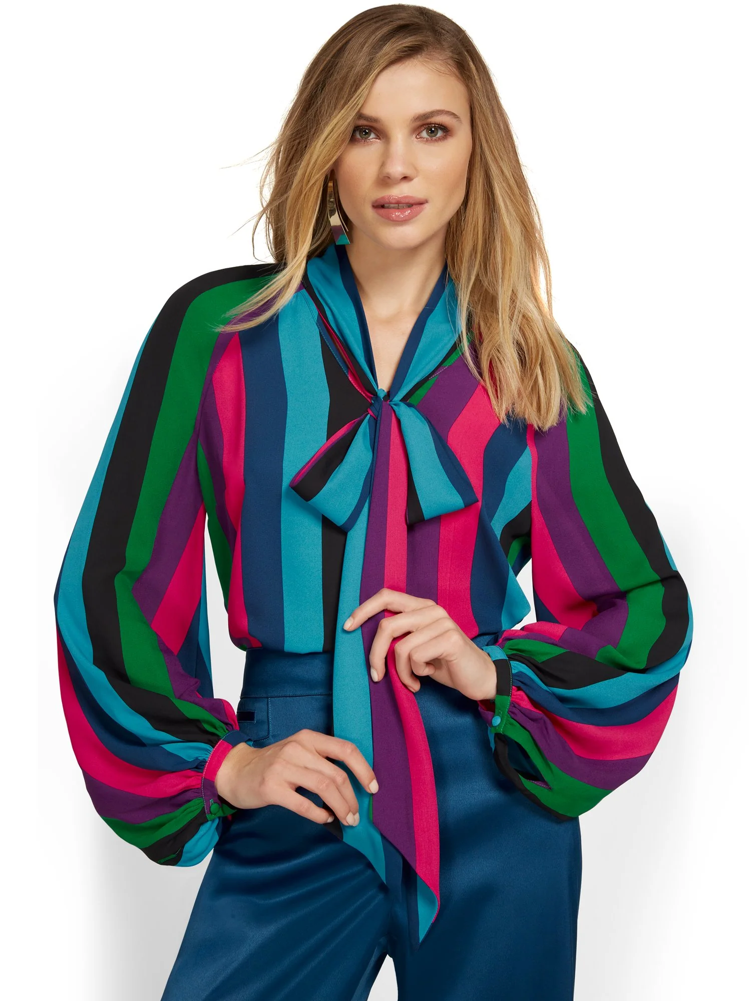 Striped Tie-Neck Blouse - Image 2